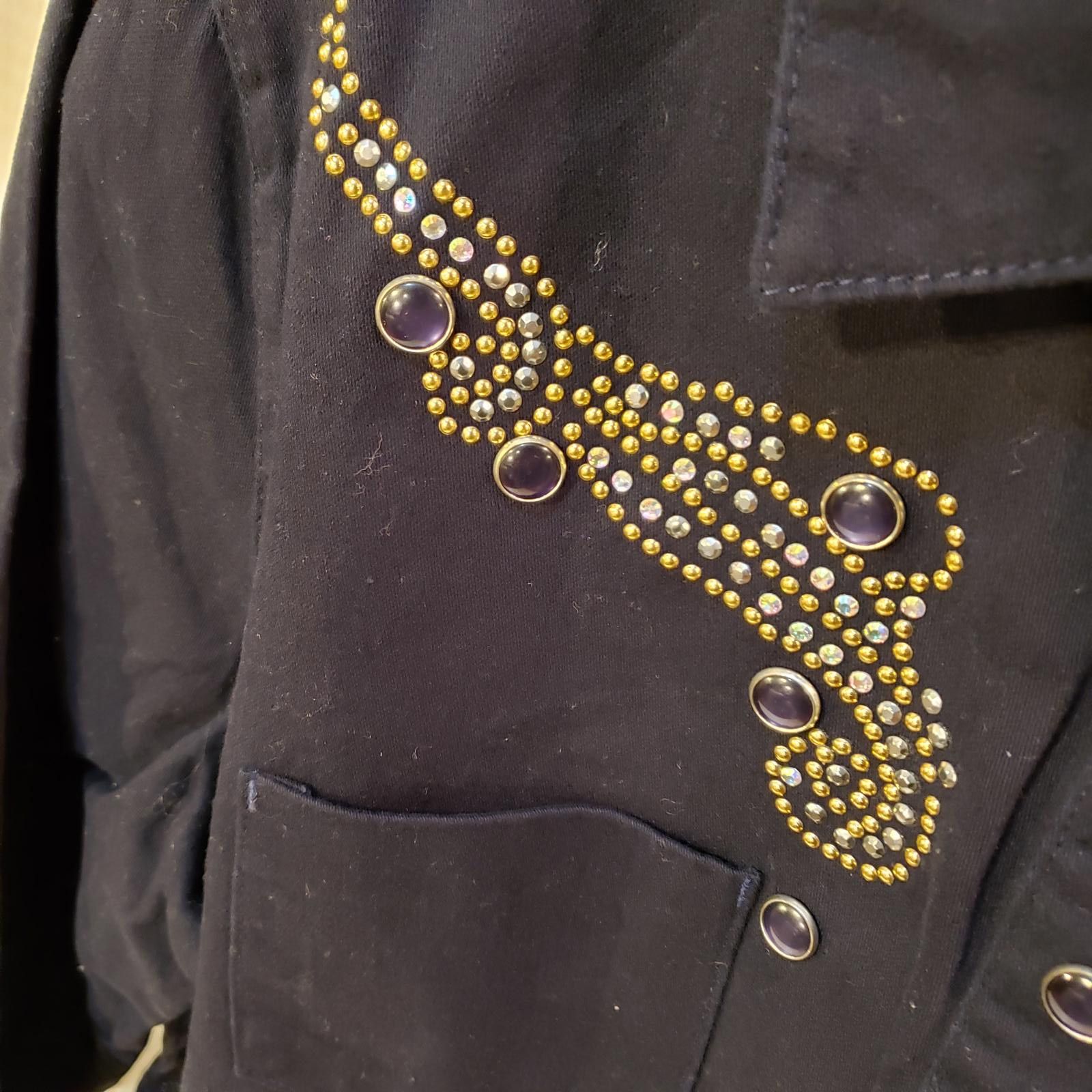 Other Black Long Sleeve Button-Up Shirt with Gold and Rhinestones Size L / US 10 / IT 46 - 2 Thumbnail