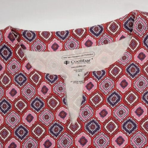 Vintage Coolibar Womens Tunic Large Red Coral Geometric Stretch V Neck UPF 50 Beach Size XL / US 12-14 / IT 48-50 - 6 Thumbnail