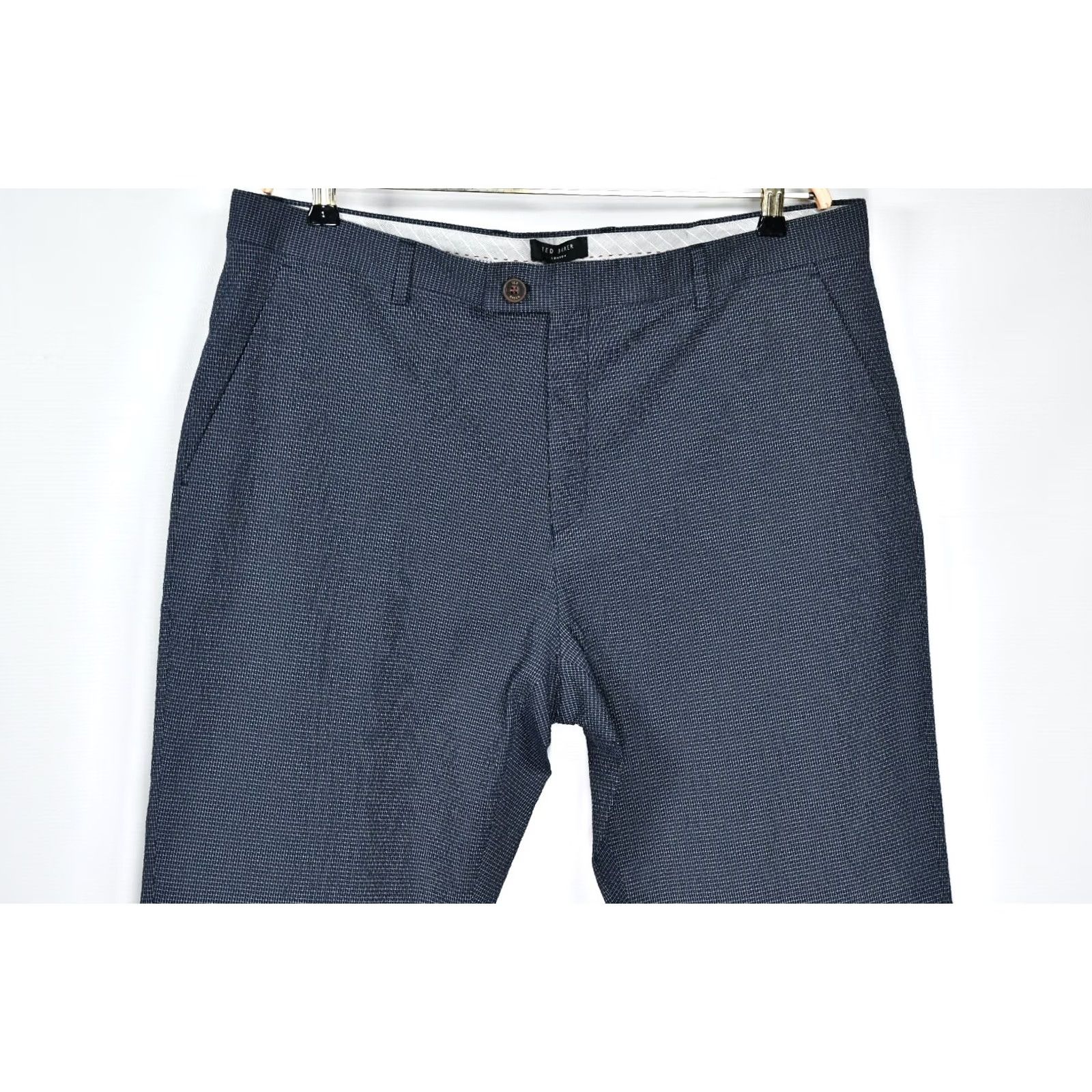 Ted Baker TED BAKER Pants Slim Men 38R Navy Blue 88% Cotton 11% Polyester 1% Elastane Flat Front Casual Formal Business Belted Size 38R Mens Size US 38 / EU 54 - 6 Thumbnail