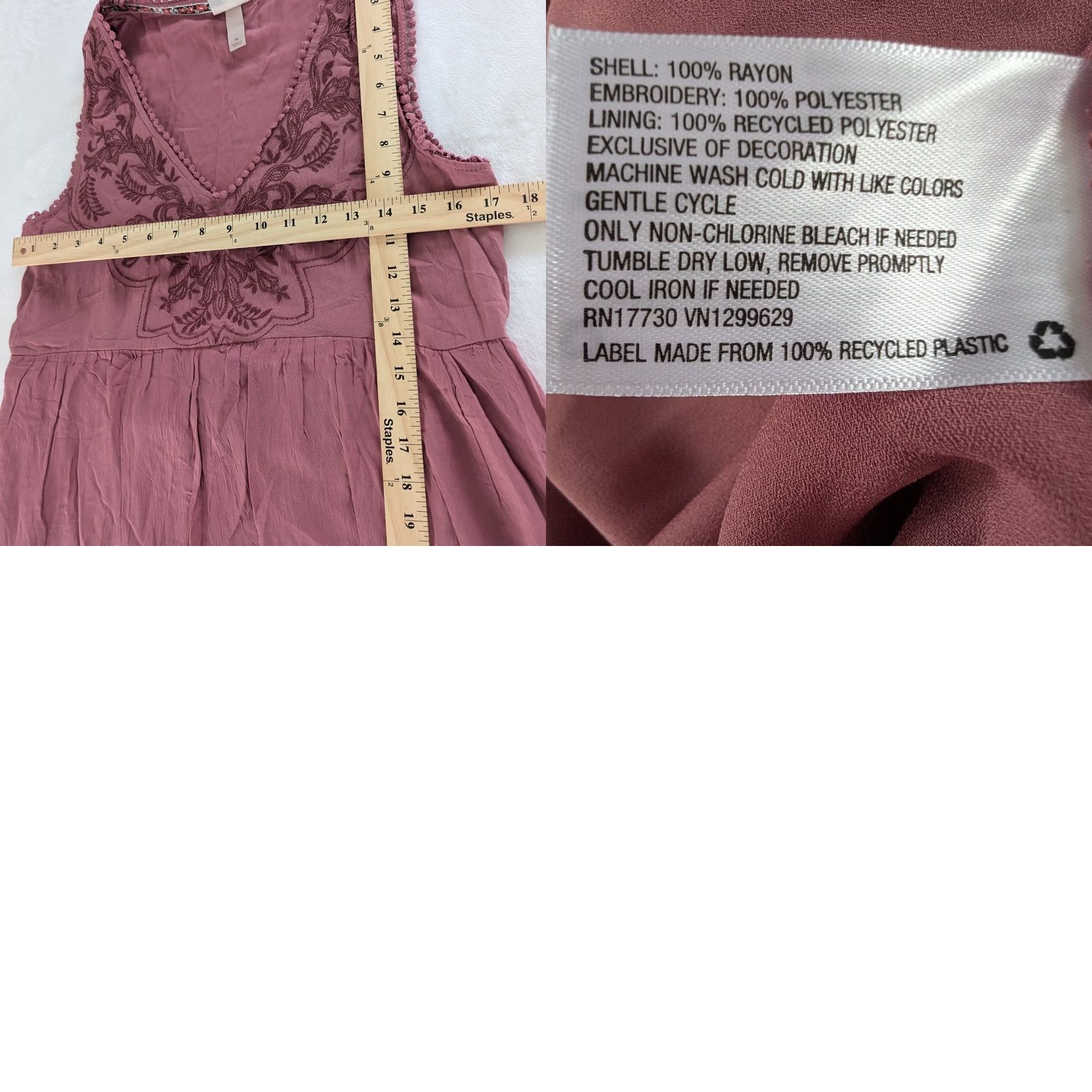 Vintage Knox Rose Embroidered Dress Pink Mauve Sleeveless V-Neck Womens M Size M / US 6-8 / IT 42-44 - 8 Thumbnail