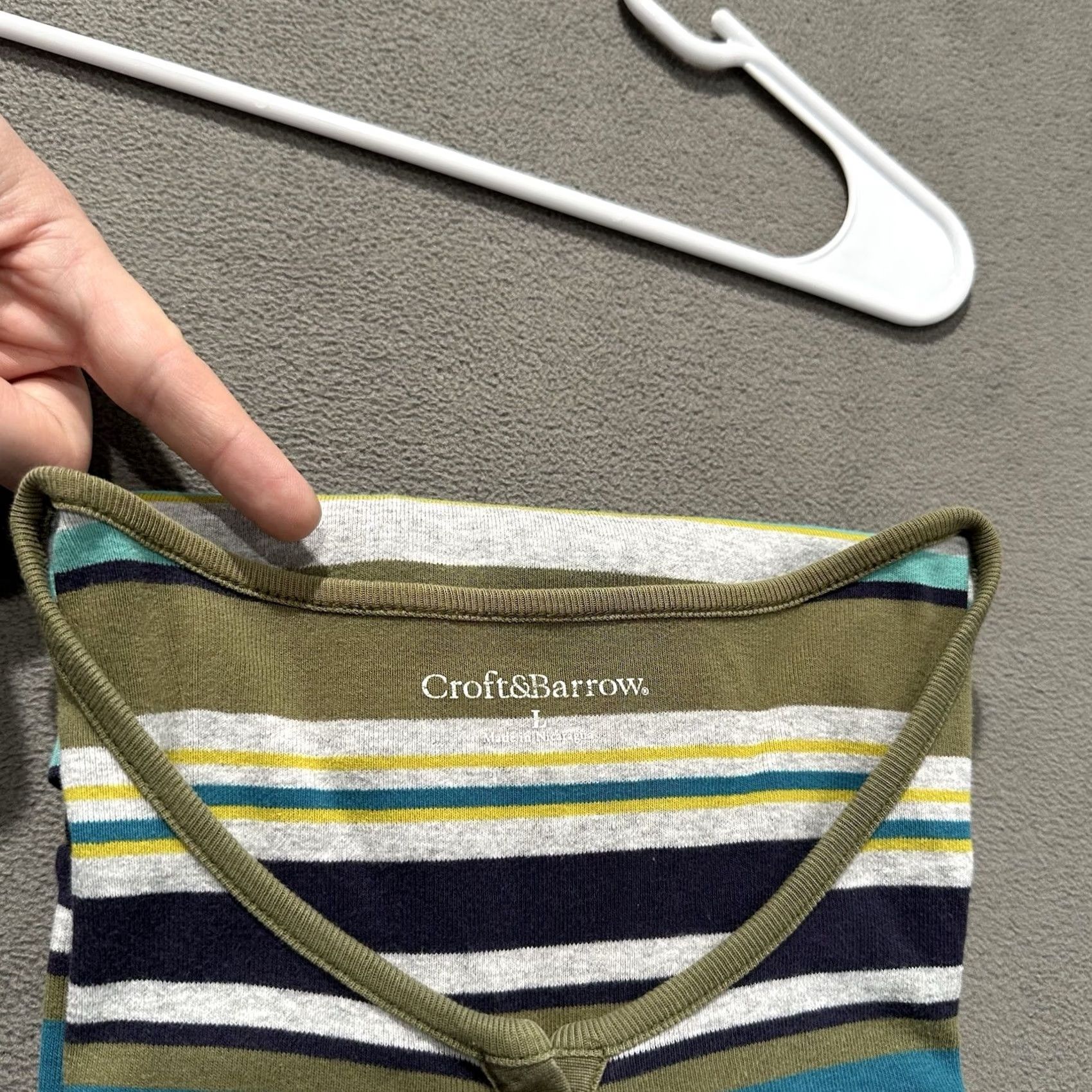 Croft & Barrow Croft & Barrow Blouse Top Womens L Striped Green Gray Blue Henley 3/4 Sleeve GUC Size L / US 10 / IT 46 - 7 Thumbnail