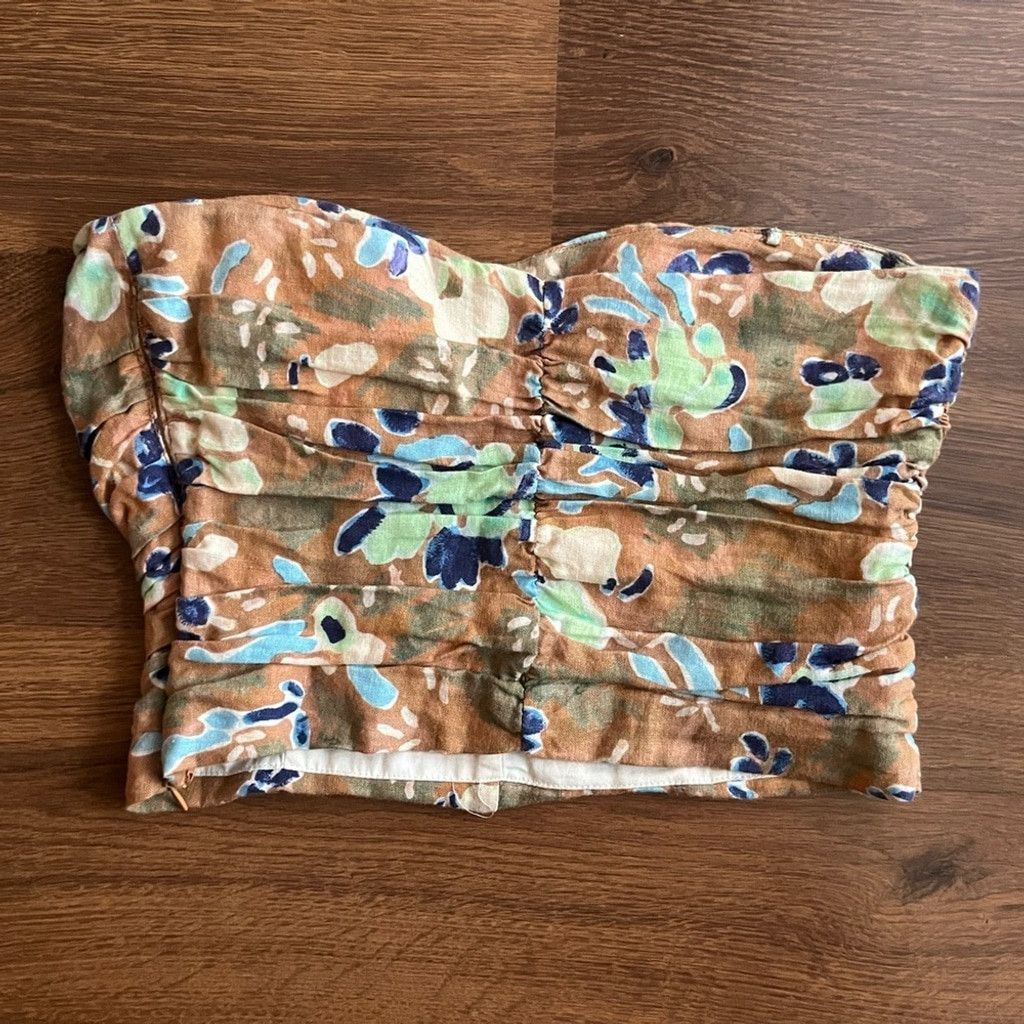 Aritzia Brown Floral Print Linen/Lin Fatale Camisole Tube Top Size XS / US 0-2 / IT 36-38 - 4 Thumbnail
