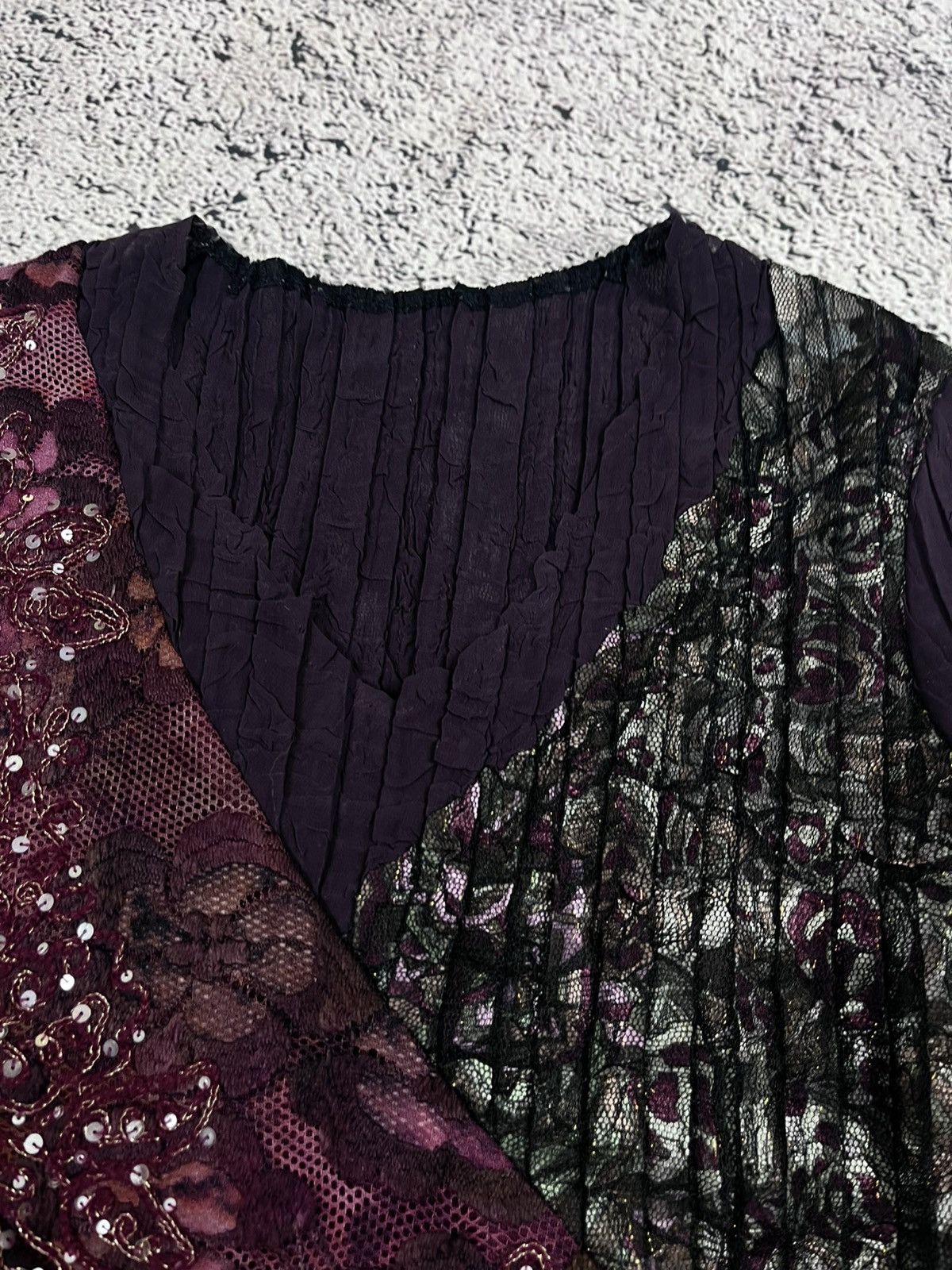 Japanese Brand VTG Y2K Gothic Asymmetric Lace Sequin Mesh Top Avant Garde Size M / US 6-8 / IT 42-44 - 5 Thumbnail