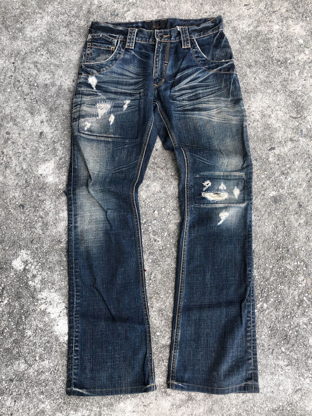 Tete Homme Tete Homme Distressed Flared Jeans Size US 31 - 1 Thumbnail