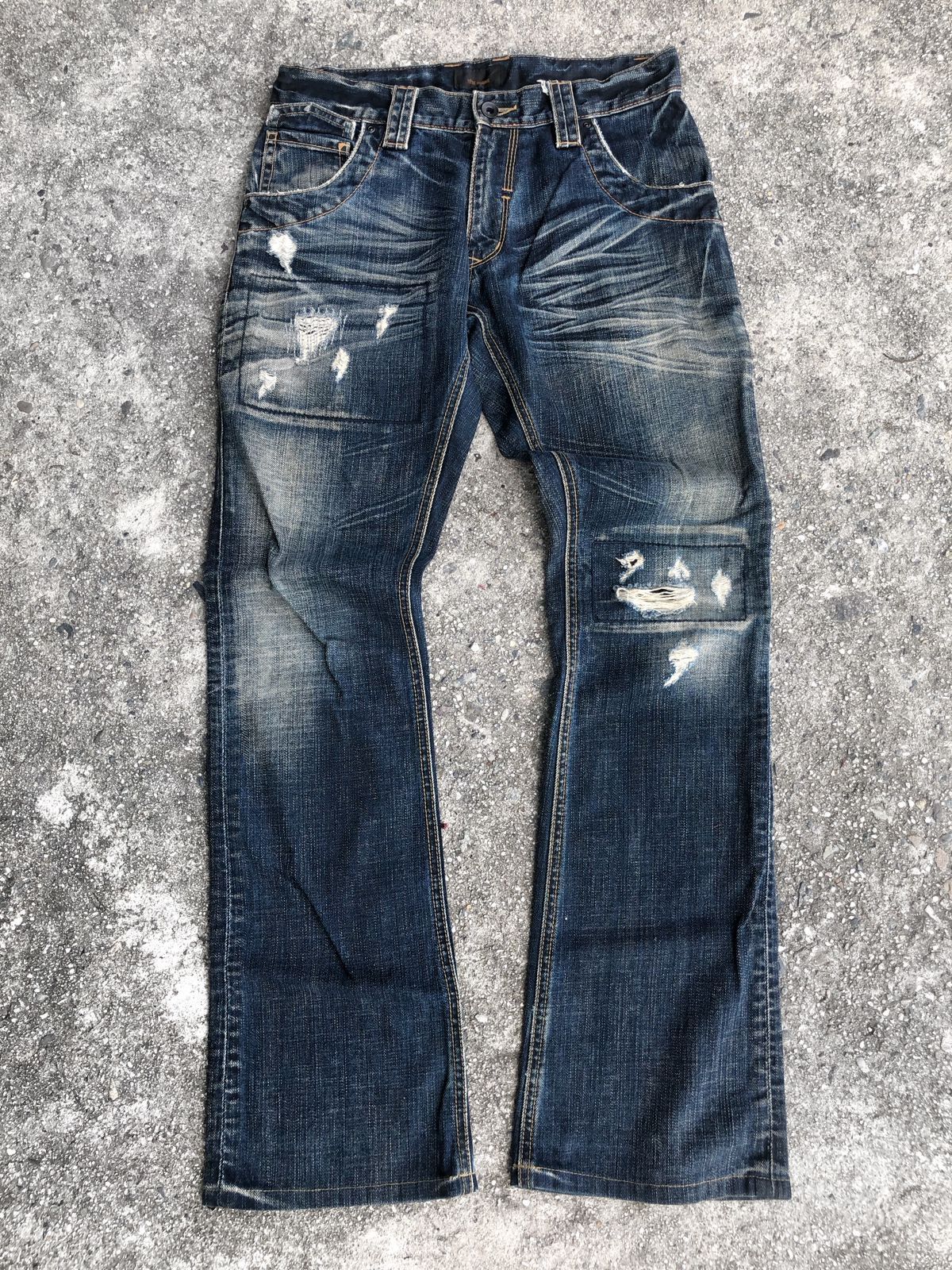 image of If Six Was Nine x Le Grande Bleu L G B Tete Homme Distressed Flared Jeans in Navy, Men's (Size 31)