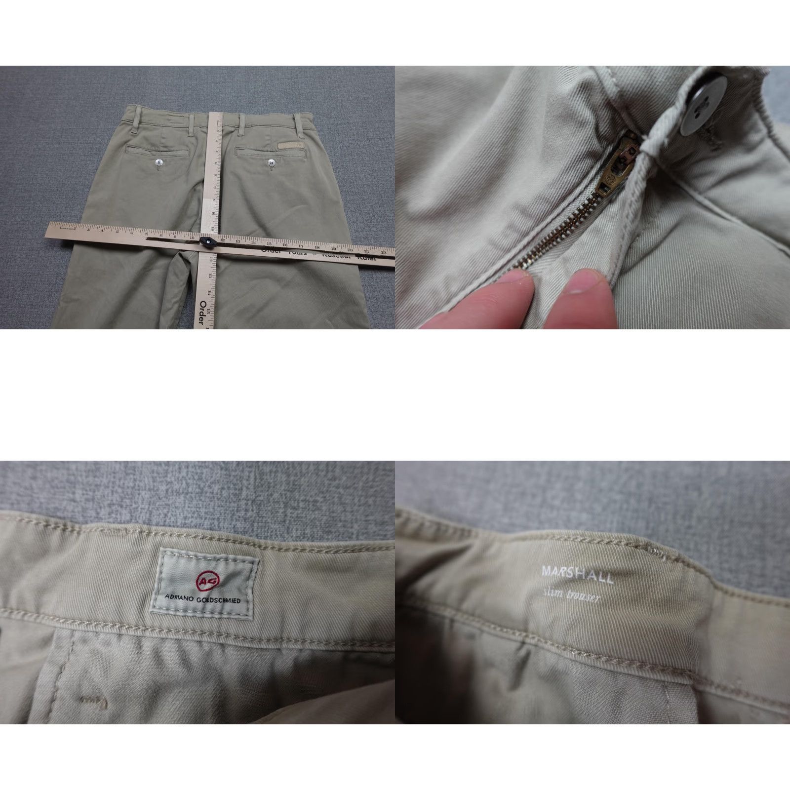 Vintage AG Adriano Goldschmied Marshall Slim Trouser Pants Mens 30x34 Beige Slim Chino Pants Mens Slim Tapered Flat Front Front Zip Pockets Mock Back P, Beige Size US 30 / EU 46 - 8 Thumbnail
