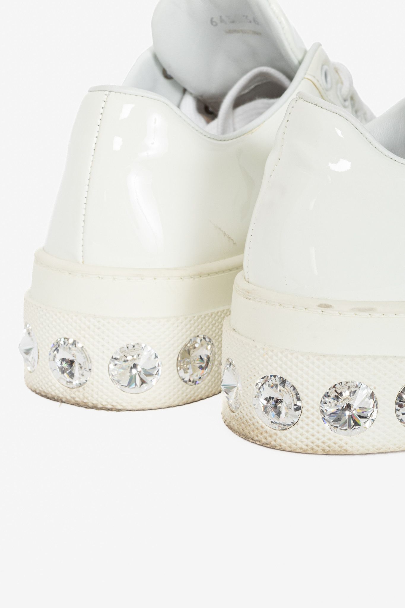 Miu Miu Miu Miu White Patent Crystal-Platform Lace-Up Sneakers Size US 5.5 / IT 35.5 - 10 Thumbnail