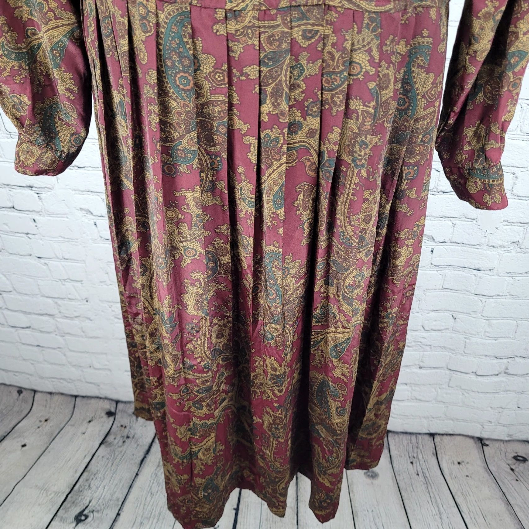 Talbots VTG Talbots Multicolor Paisley Pleated Buttoned Long Sleeve Midi Dress Petite 4P Size S / US 4 / IT 40 - 5 Thumbnail
