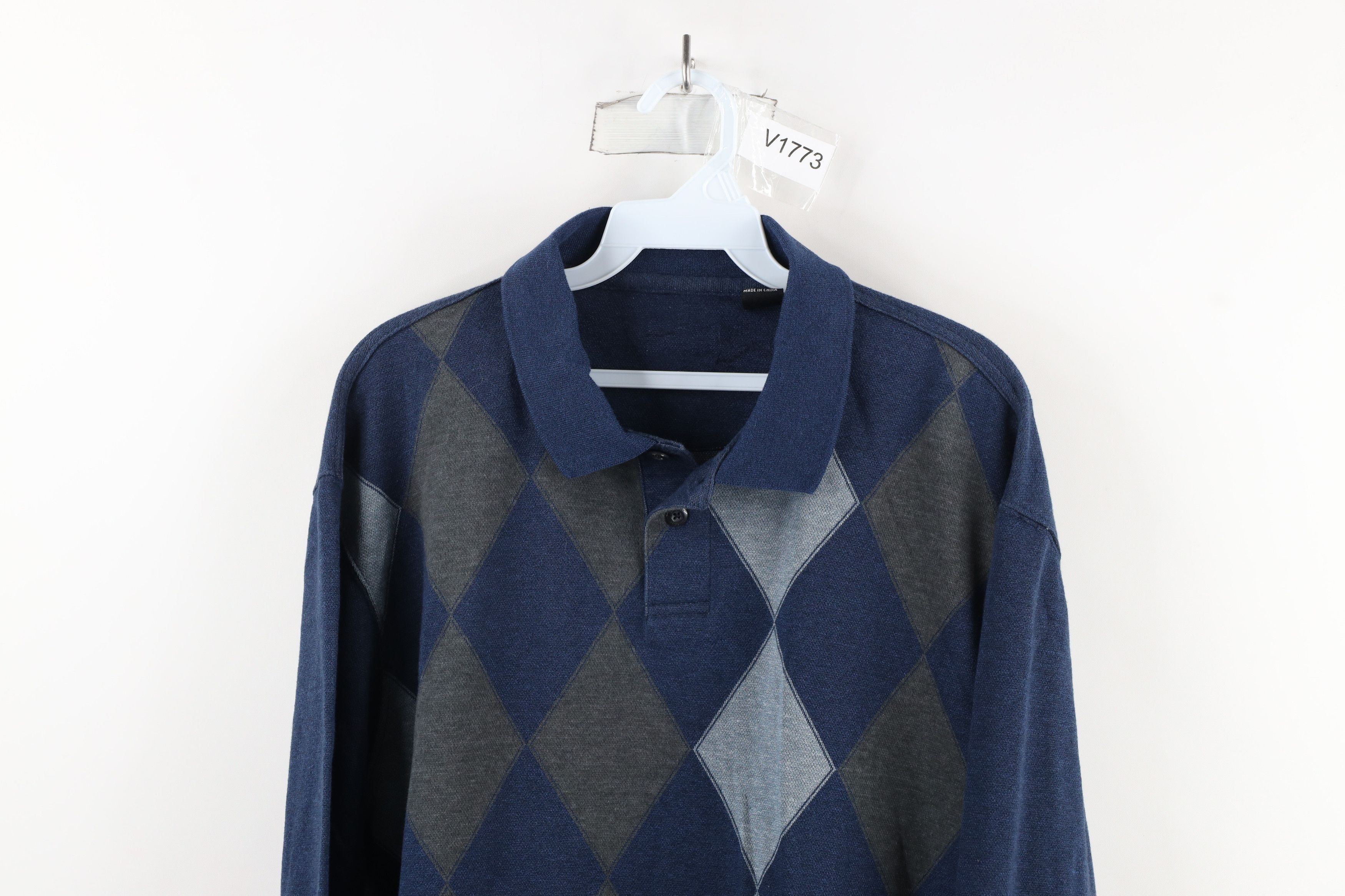 Vintage Vintage 90s Streetwear Diamond Knit Long Sleeve Rugby Polo Size US XL / EU 56 / 4 - 2 Thumbnail
