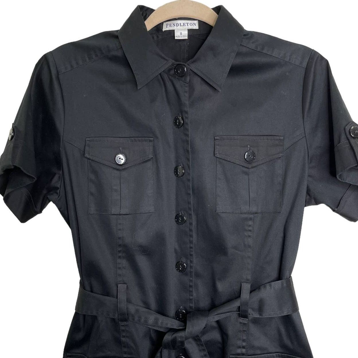 Pendleton Womens Utility Safari Shirt Dress Black Belted store Size 8 NEW