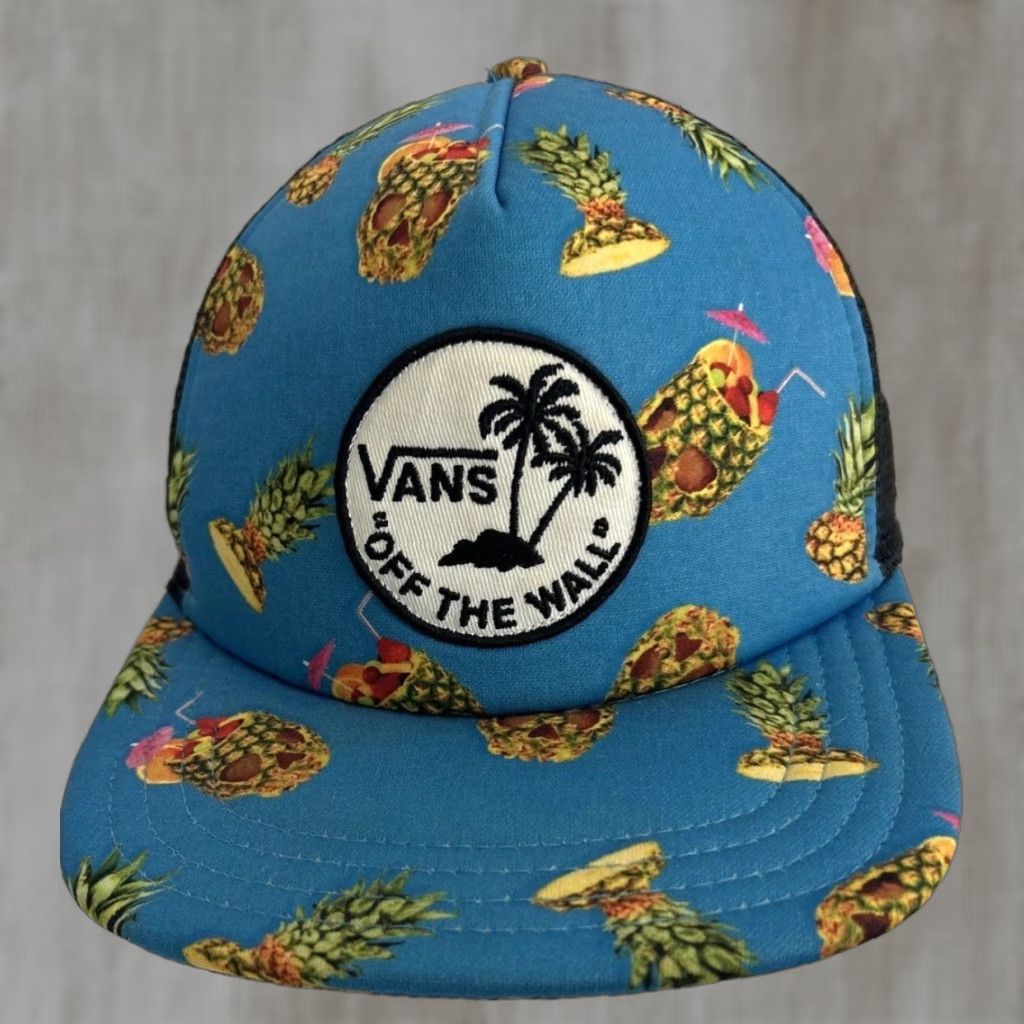 Vans Vans off the wall Men’s Classic patch pineapple print Skulls Blue Trucker Hat Hats Adjustable Men Blue Pineapple Patch Skulls Classic 90s Theme Size ONE SIZE - 1 Thumbnail