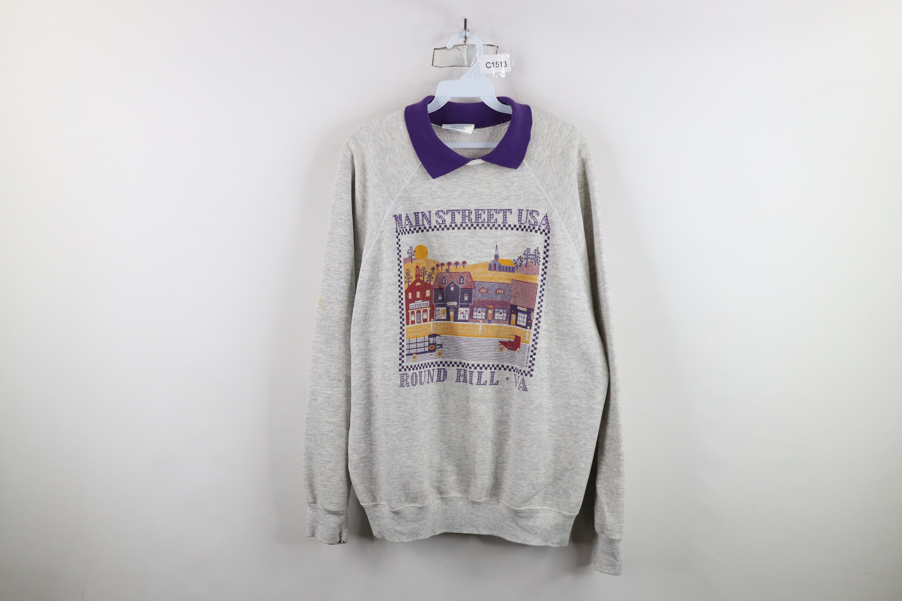 Vintage Vintage 90s Country Virginia Collared Sweatshirt Gray USA Size XL / US 12-14 / IT 48-50 - 1 Thumbnail