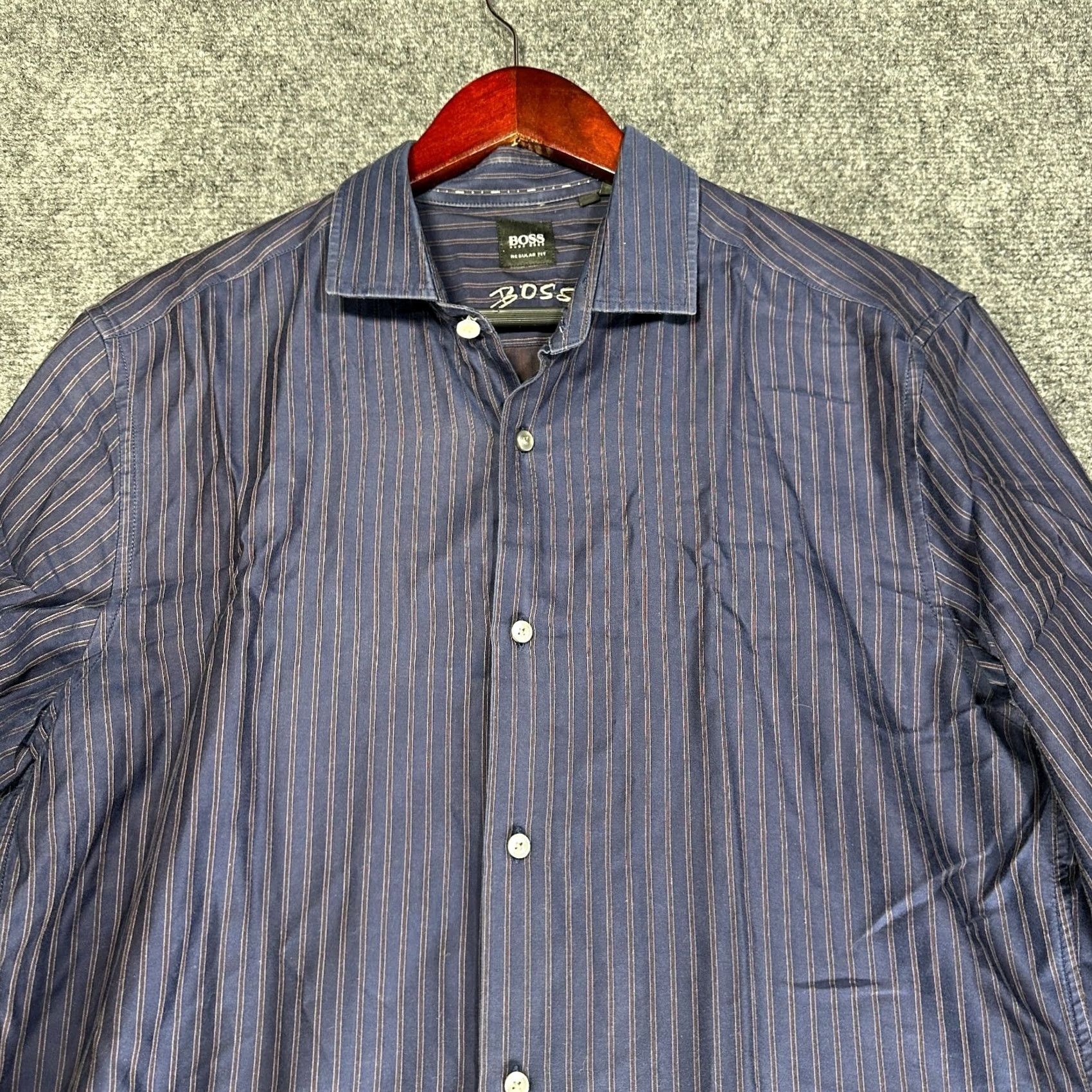 Hugo Boss HUGO BOSS Shirt Mens Medium Blue Stripe Cotton Button Up Long Sleeve Size US M / EU 48-50 / 2 - 3 Thumbnail