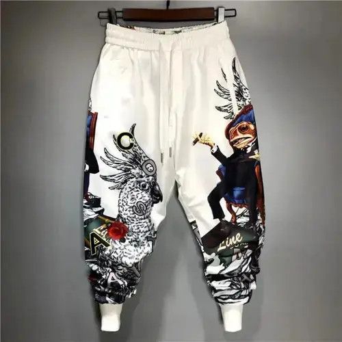 Joggers Elastic Drawstring Printed Japanese