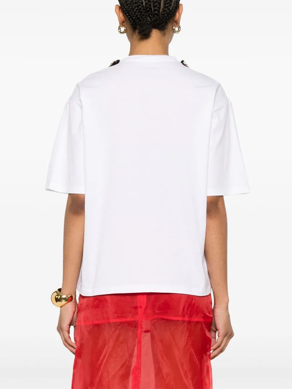 Balmain o1s1wg110526 Embellished T-Shirt in White Size L / US 10 / IT 46 - 4 Thumbnail