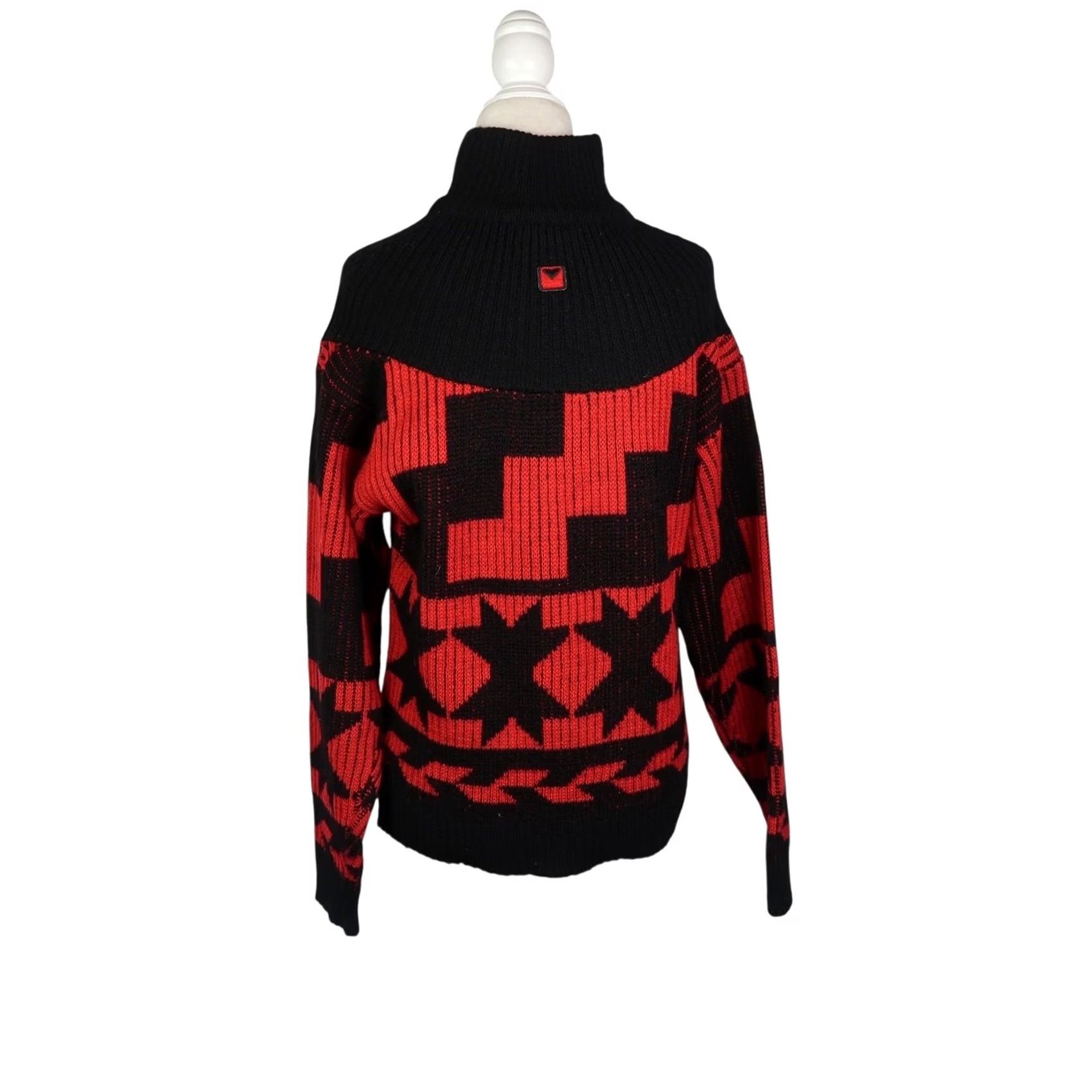 Obermeyer VINTAGE Obermeyer Black and Red Geometric Wool Turtleneck Sweater M Women Long Sleeve Pullover 90s Size M / US 6-8 / IT 42-44 - 4 Thumbnail