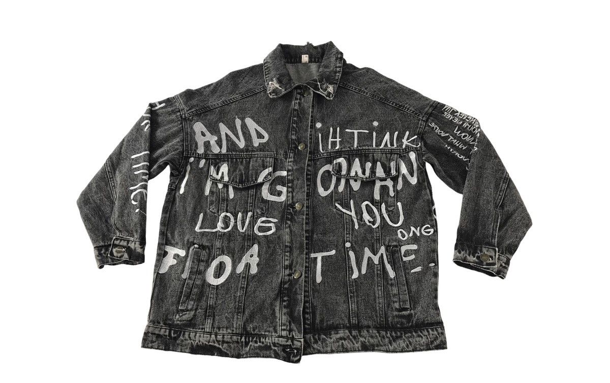 Japanese Brand Black Denim Jacket Trucker Street Art Style Printed Size US XL / EU 56 / 4 - 1 Thumbnail