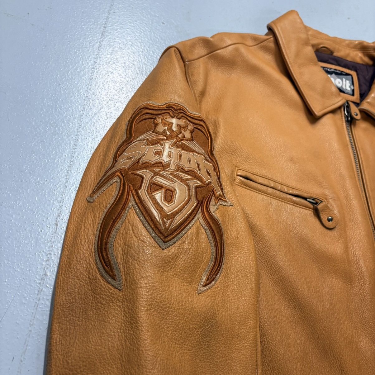 Schott Vintage Schott NYC Embroidered Leather Jacket - 4XL Size US XXL / EU 58 / 5 - 3 Thumbnail