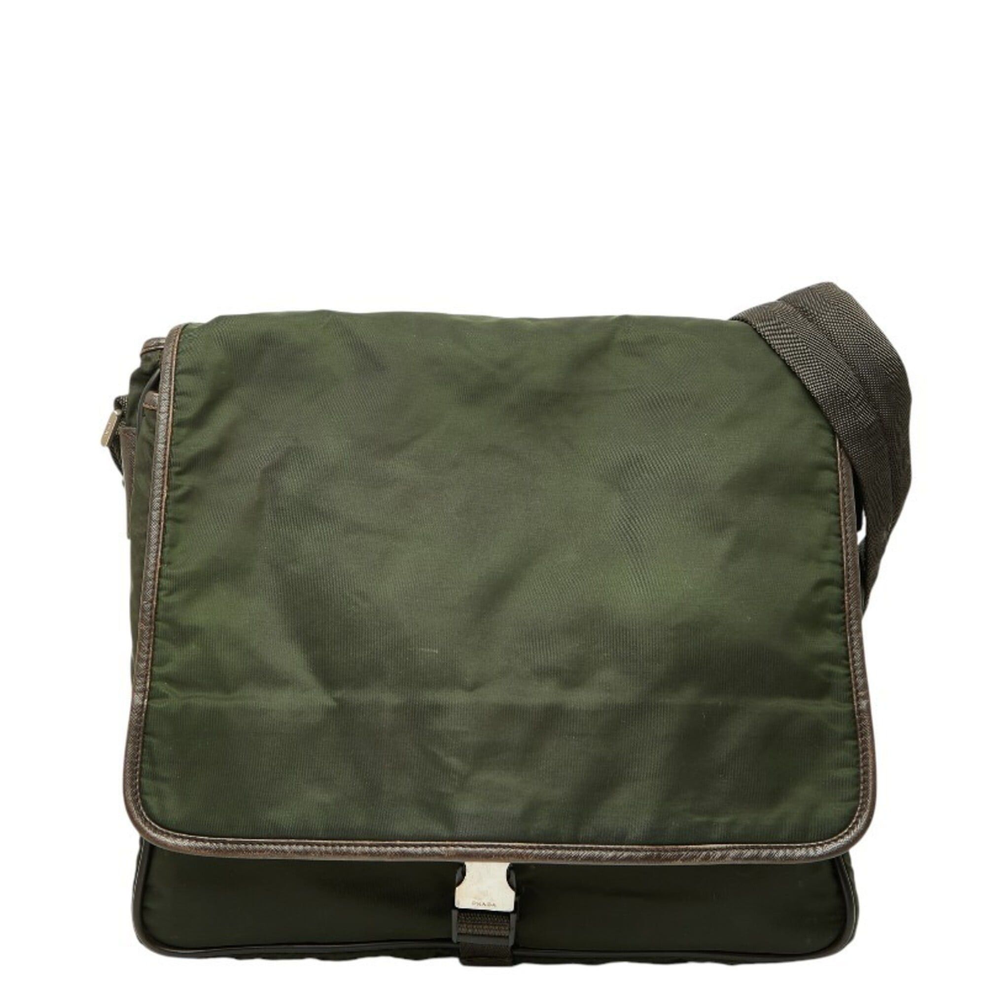 Prada Prada Tessuto Messenger Bag Shoulder Khaki Green Brown Nylon Leather Women's PRADA Size ONE SIZE - 1 Thumbnail