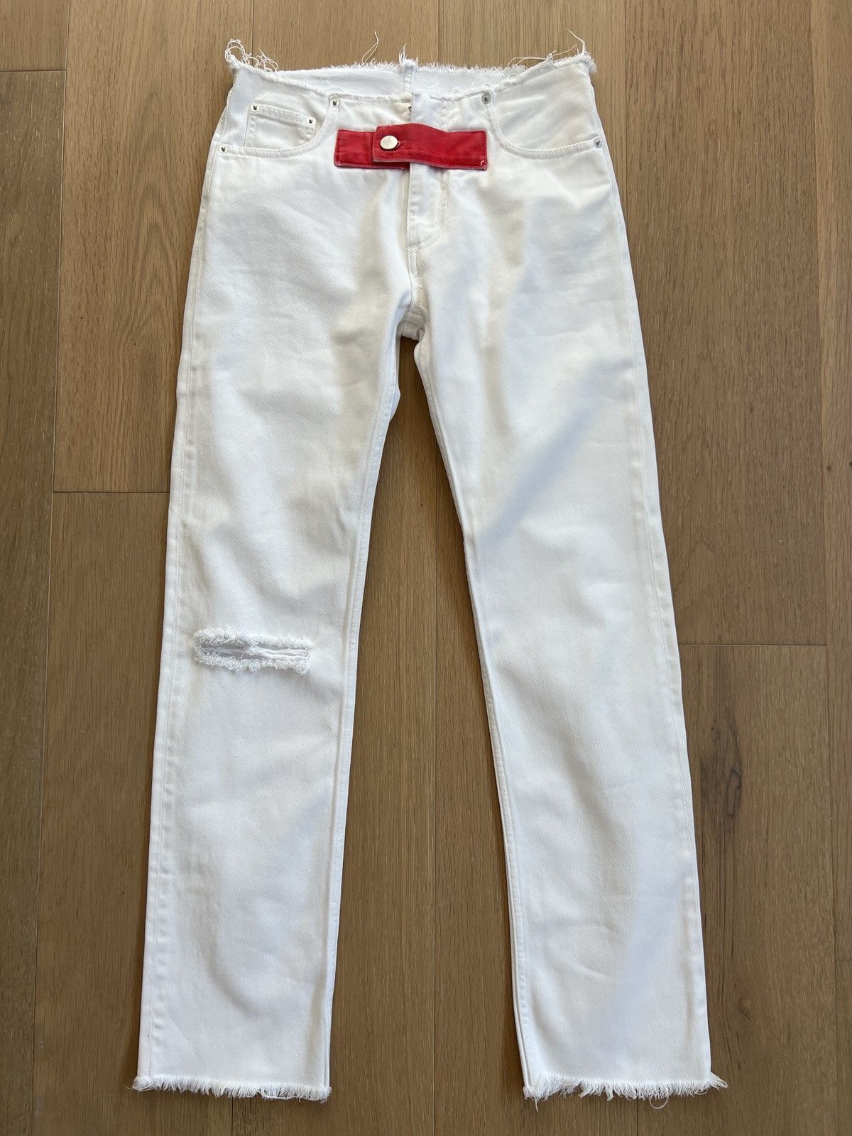 image of 1017 Alyx 9Sm Alyx Women’S Frayed Low Rise Jeans in White, Women's (Size 24)