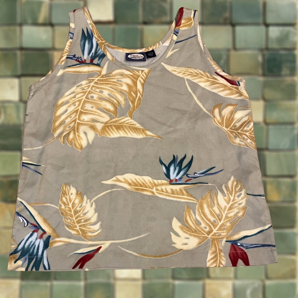 Tommy Bahama Tommy Bahama Tank Top Womens S 100% Silk Floral Green Palm Botanical Tan Gold Tank Womens S Multicolor Floral Beach 90s Womens Size S / US 4 / IT 40 - 1 Thumbnail