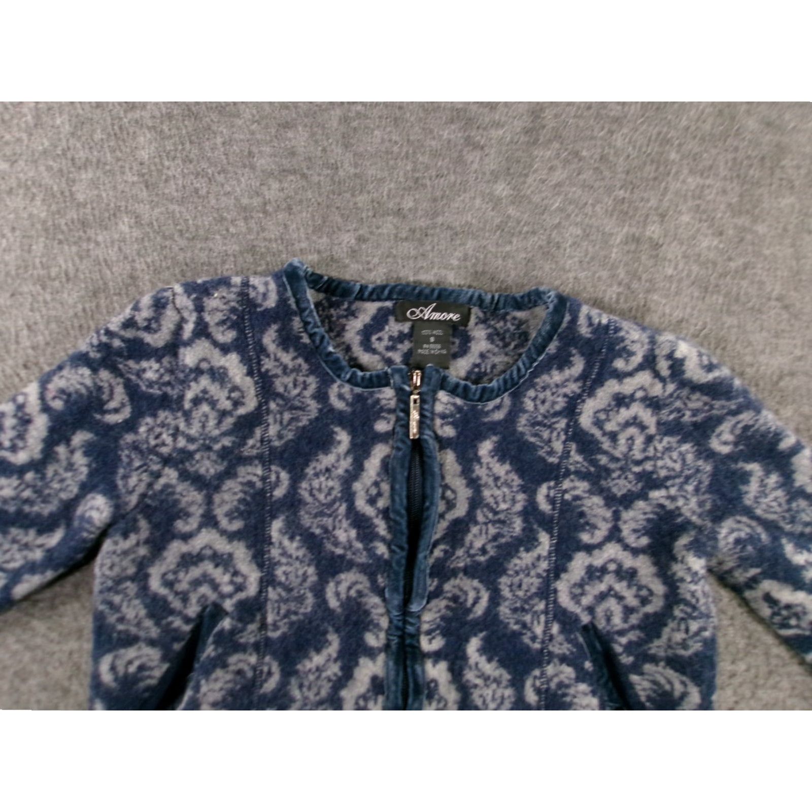 Vintage Amore Sweater Women Small Blue Floral Wool Full Zip 90s Classic Outdoor Size S / US 4 / IT 40 - 2 Thumbnail