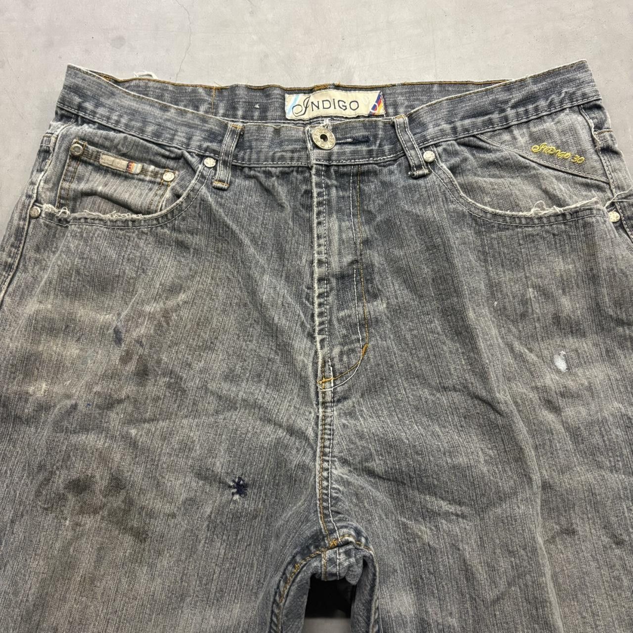 Indigo Crazy Vintage Y2K/2000s Super Baggy Wideleg Dark Blue Wash Grey Distressed Skater Style Streetwear Indigo Denim Jeans! Size US 34 / EU 50 - 4 Thumbnail