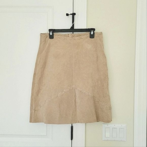 Genuine Leather Mitsu Whipstitch Suede A-line Skirt Neutral Party Retro Y2K Size 30" / US 8 / IT 44 - 2 Thumbnail