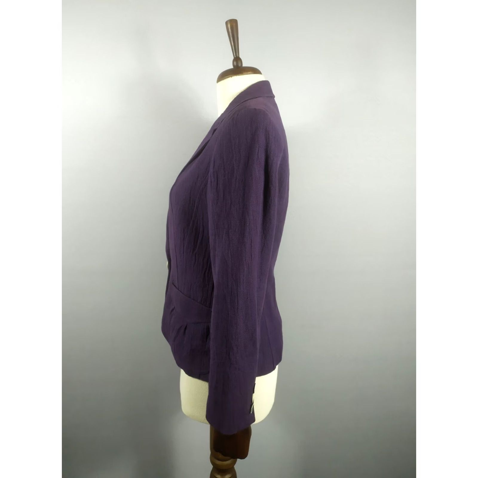 Kenzo KENZO Blazer Jacket Women's 40 Cotton Linen Purple Solid Classic Mid-Length Long Sleeve Button Jacket Size S / US 4 / IT 40 - 4 Thumbnail