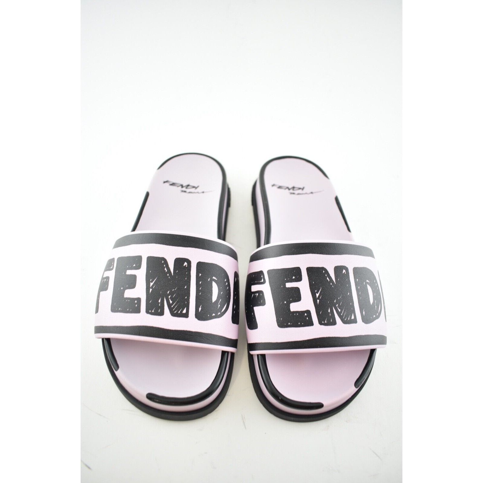 Fendi Fendi Joshua Vides Pink Black Leather Logo Mule Slide Flat Size US 5 / IT 35 - 8 Thumbnail