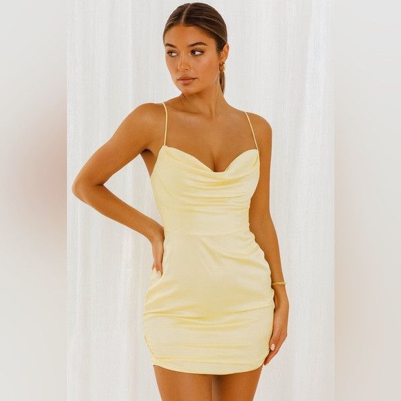 Oh Polly Satin Cowl Ruched Mini Dress – (Size 10)