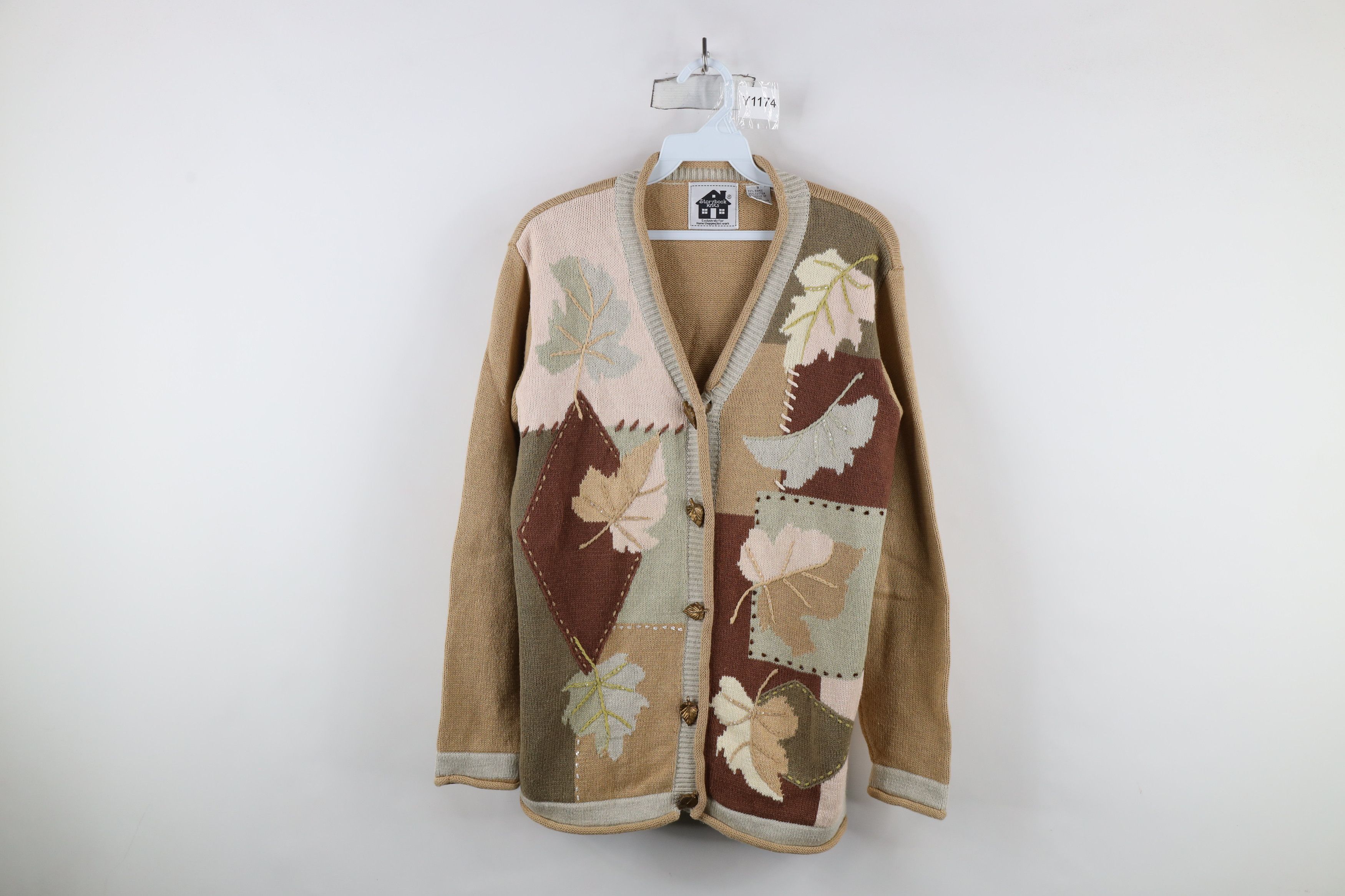 Vintage Vintage 90s Streetwear Autumn Leaf Knit Cardigan Sweater Size S / US 4 / IT 40 - 1 Thumbnail