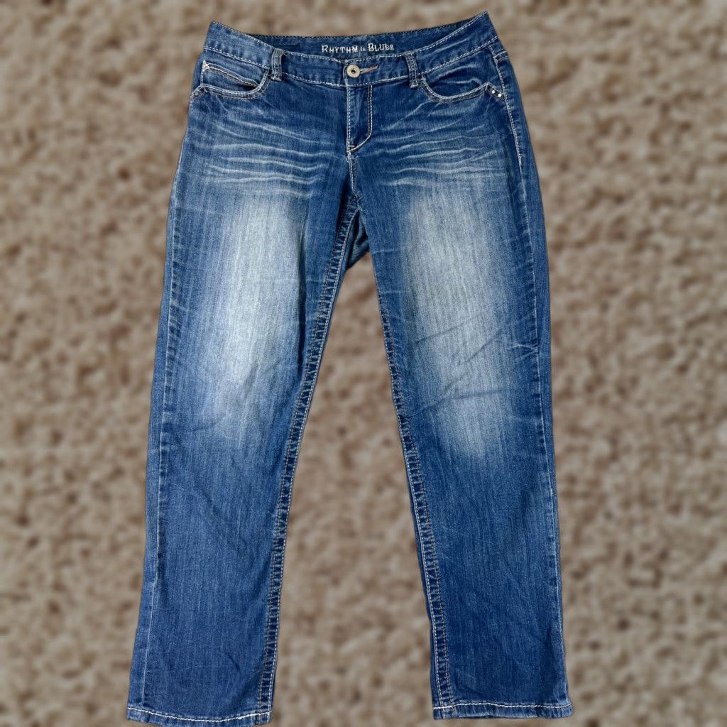 Rhythm Rhythm In Blues Jeans Womens 6 Blue Denim Straight Low Rise Cotton 31x28 Size 28" / US 6 / IT 42 - 1 Thumbnail