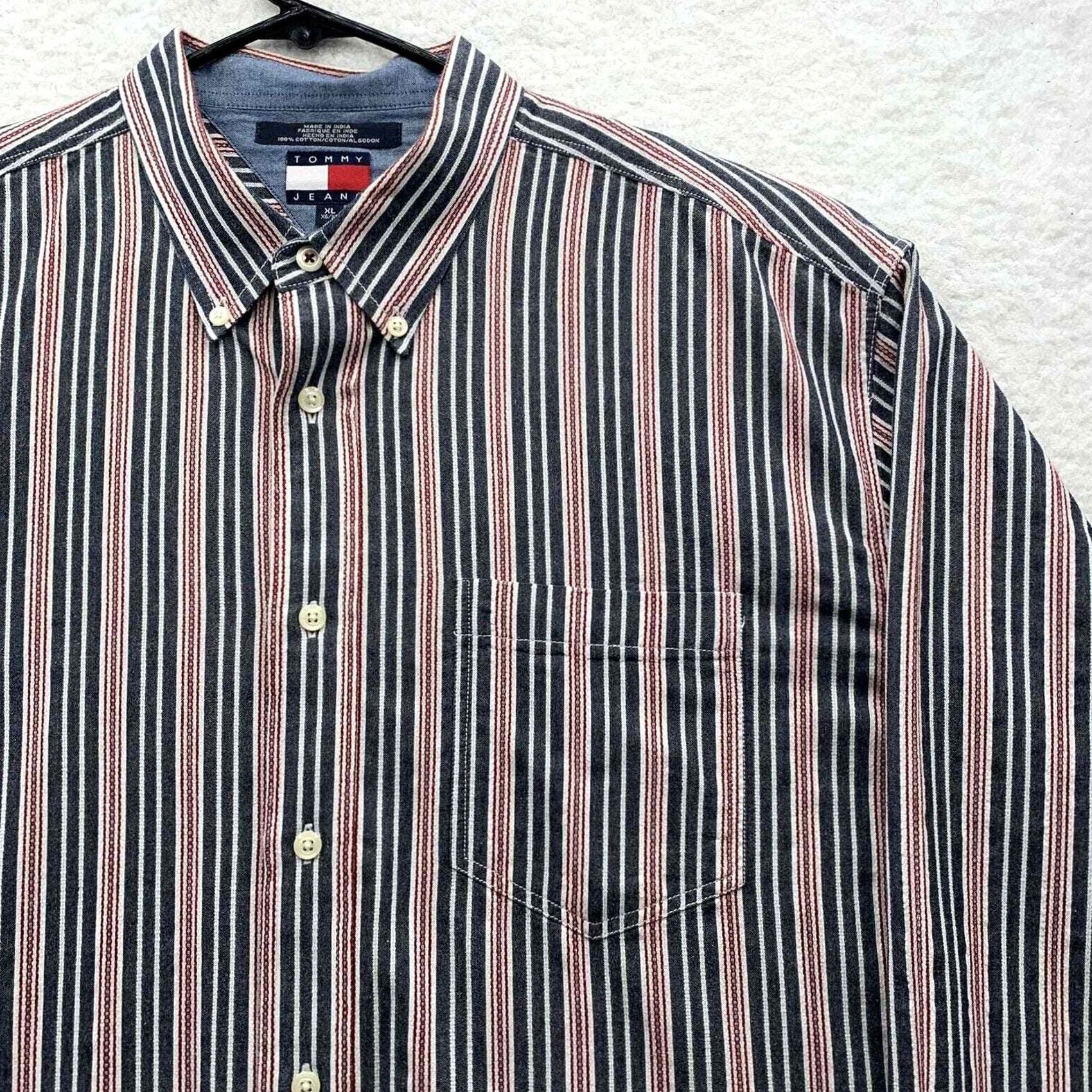 Tommy Hilfiger VINTAGE Tommy Hilfiger Jeans Shirt Mens XL Blue Red Striped Y2K Retro Size US XL / EU 56 / 4 - 4 Thumbnail