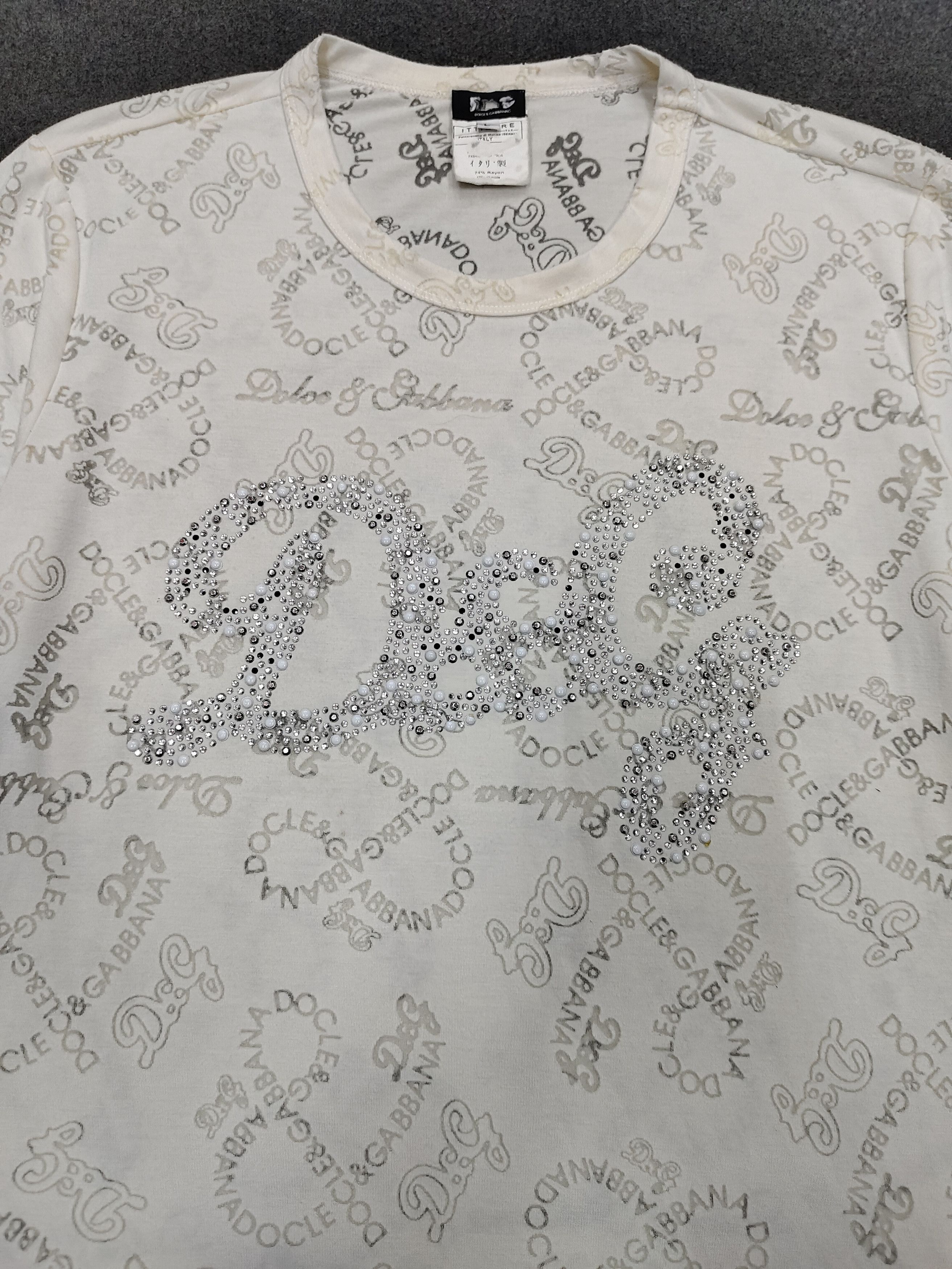 Dolce & Gabbana Dolce Gabbana 💥 Bling Logo Monogram Sheer Rayon Tshirt Size L / US 10 / IT 46 - 2 Thumbnail