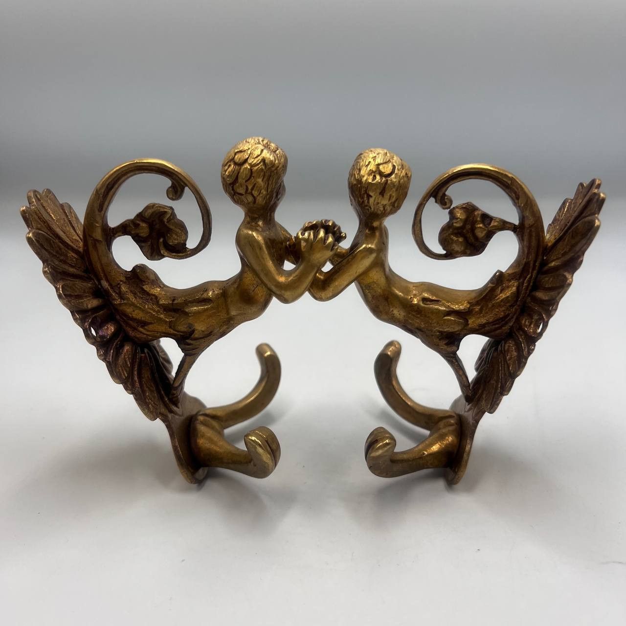 Vintage Pair Massive Bronze Coat Hooks Putti Cherub Baroque Style Size ONE SIZE - 2 Thumbnail