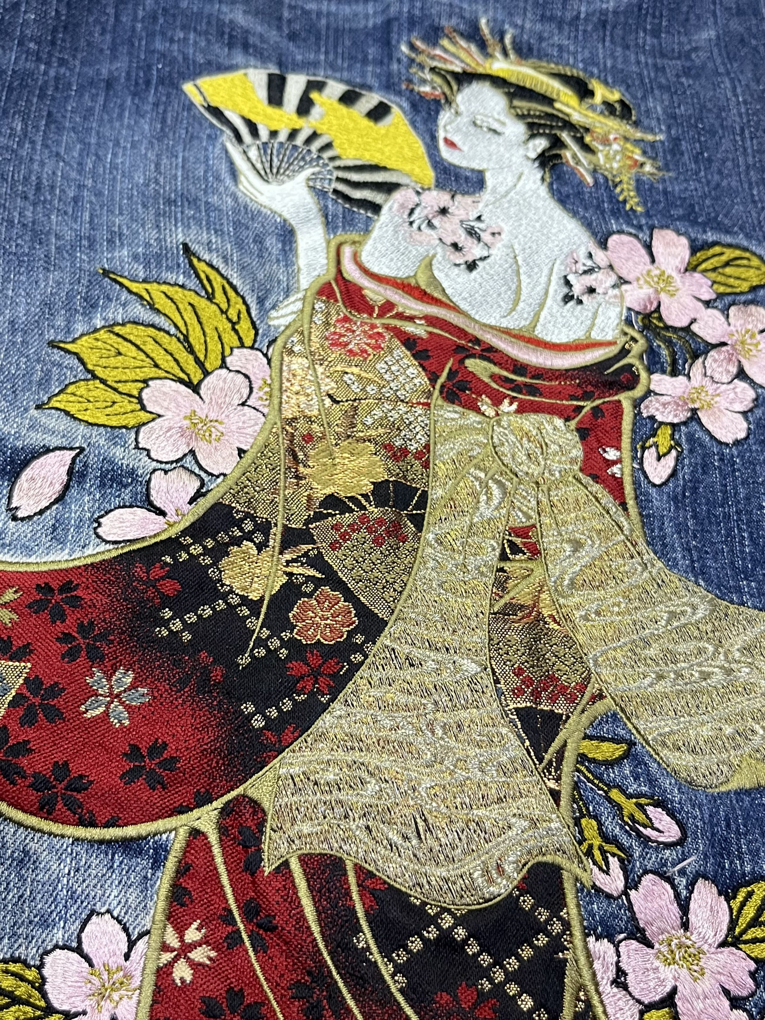 Addict Clothes Japan GEISHA & SAKURA Big Embroidery Baggy Fit Karakuri Denim Jpn Size US 35 - 16 Thumbnail
