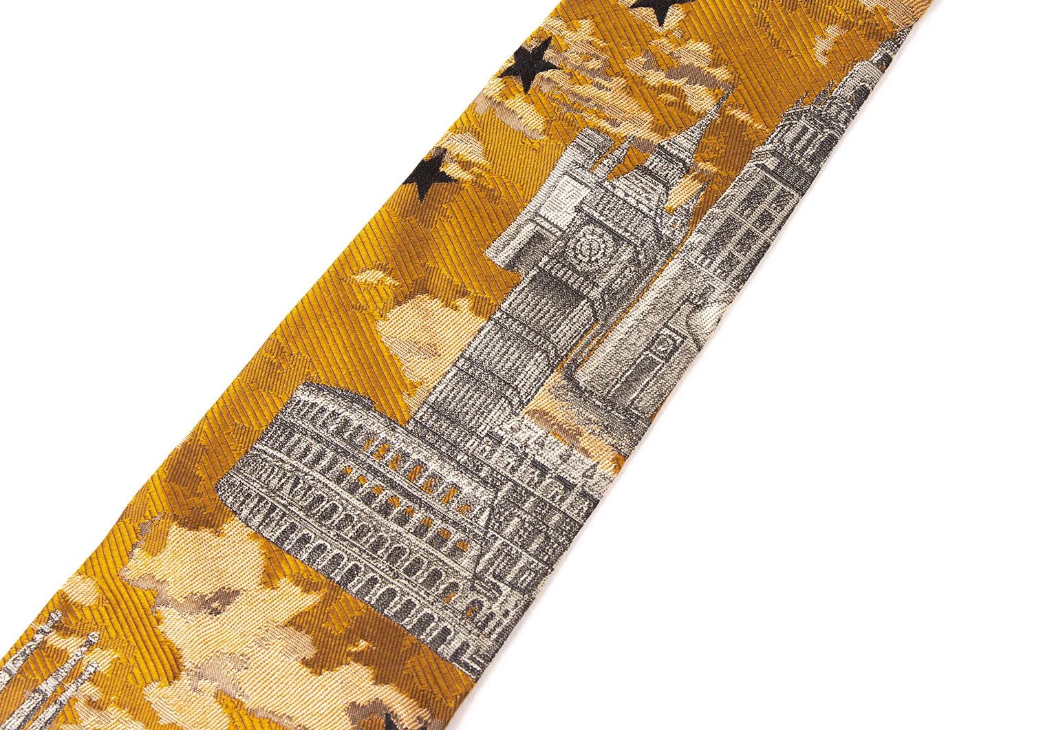 Jean Paul Gaultier Eiffel Tower Jacquard Square Silk Tie in Yellow-Grey Size ONE SIZE - 5 Thumbnail