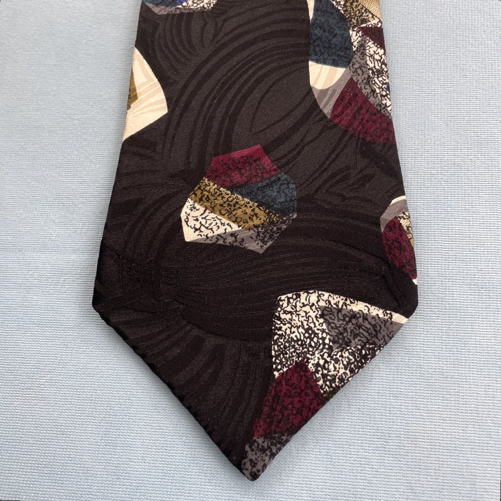 Vintage VINTAGE Chez Roffe 100% Silk Tie Hand Made Abstract Geometric Black vtg 90s Wide 4.2x58" Tie Men Size ONE SIZE - 2 Thumbnail