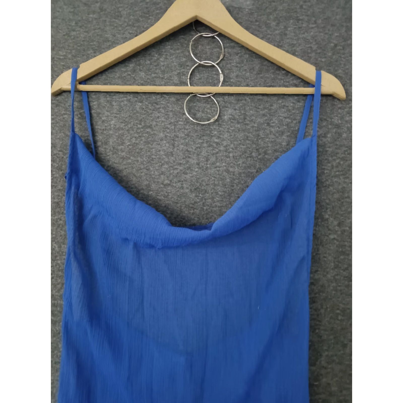 Vintage Toluca Swim Blue Maxi Cowl Neck Sheer Dress - Womens Size S Beach Cover Up, Sleeveless, Long, Polyester, 100% Polyester, Solid, Summer Size S / US 4 / IT 40 - 3 Thumbnail