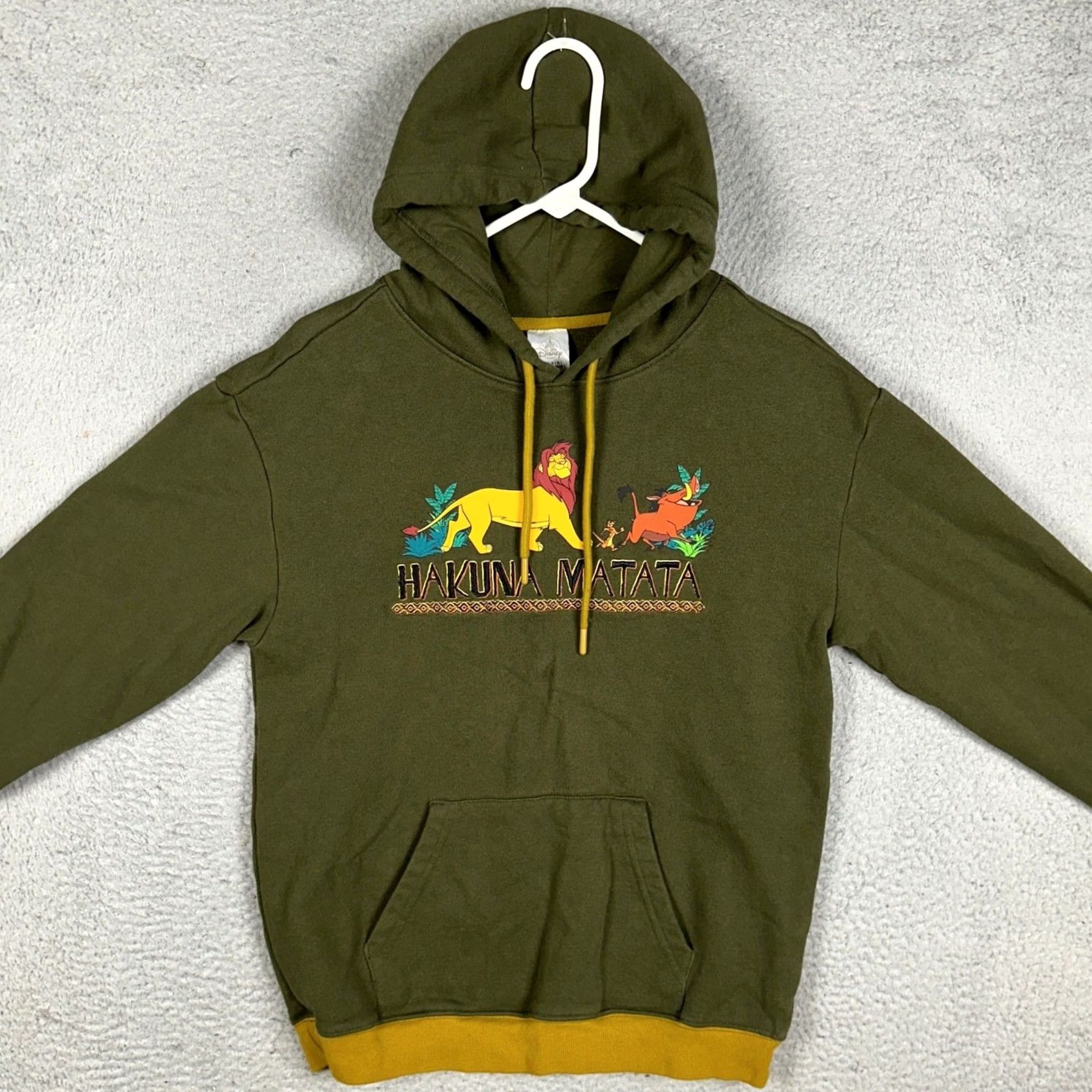 Disney Disney Sweatshirt Hoodie Mens S Olive Green Lion King Hakuna Matata Graphic Print Embroidered Pockets Hooded Pullover Size US S / EU 44-46 / 1 - 3 Thumbnail