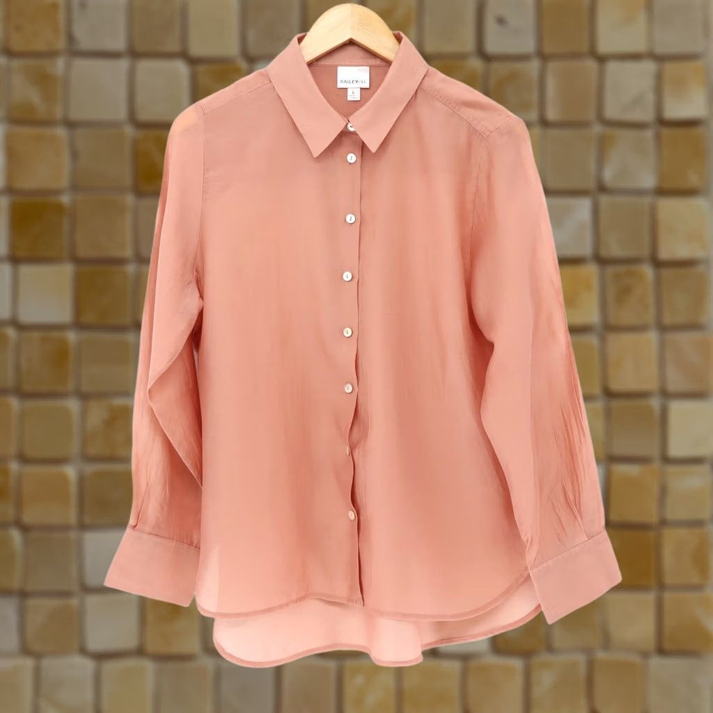 Bailey 44 Bailey 44 Womens Simi Sheer Button Up Long Sleeve Blouse Pink Sz L - Used Size L / US 10 / IT 46 - 1 Thumbnail