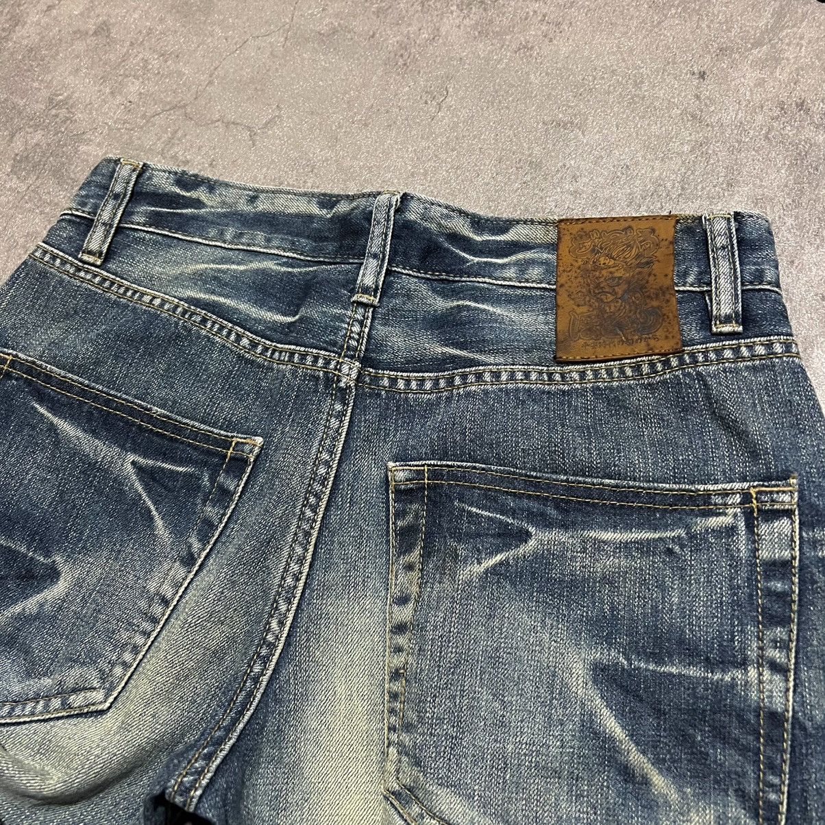 Japanese Brand Nippon Blue Jizo Bosatsu Skull Embroidery Whiskered Jeans Size US 30 / EU 46 - 7 Thumbnail