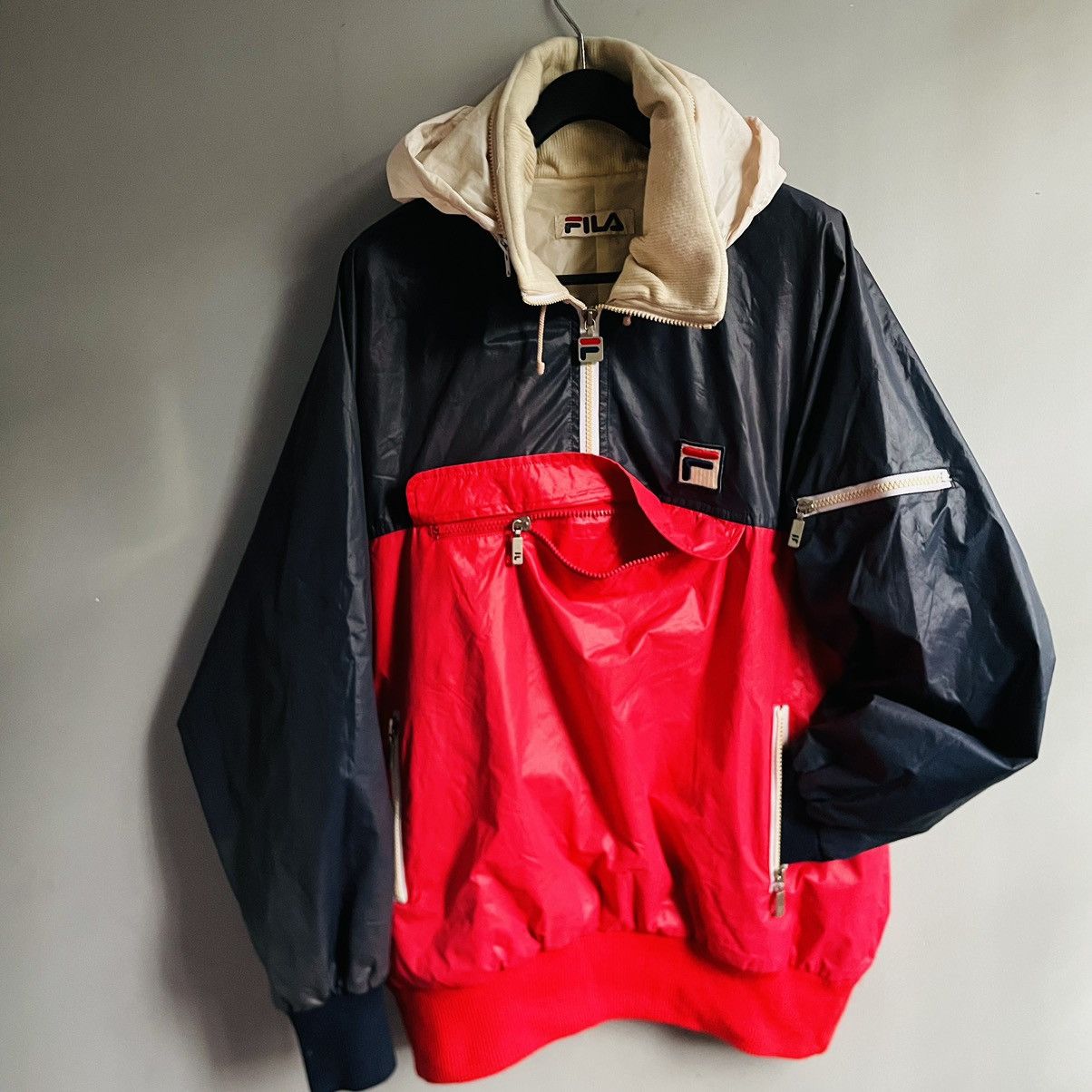 image of Avant Garde x Fila Vintage Fila Doramon Pocket Wind Braker in Blue/Red, Men's (Size Medium)