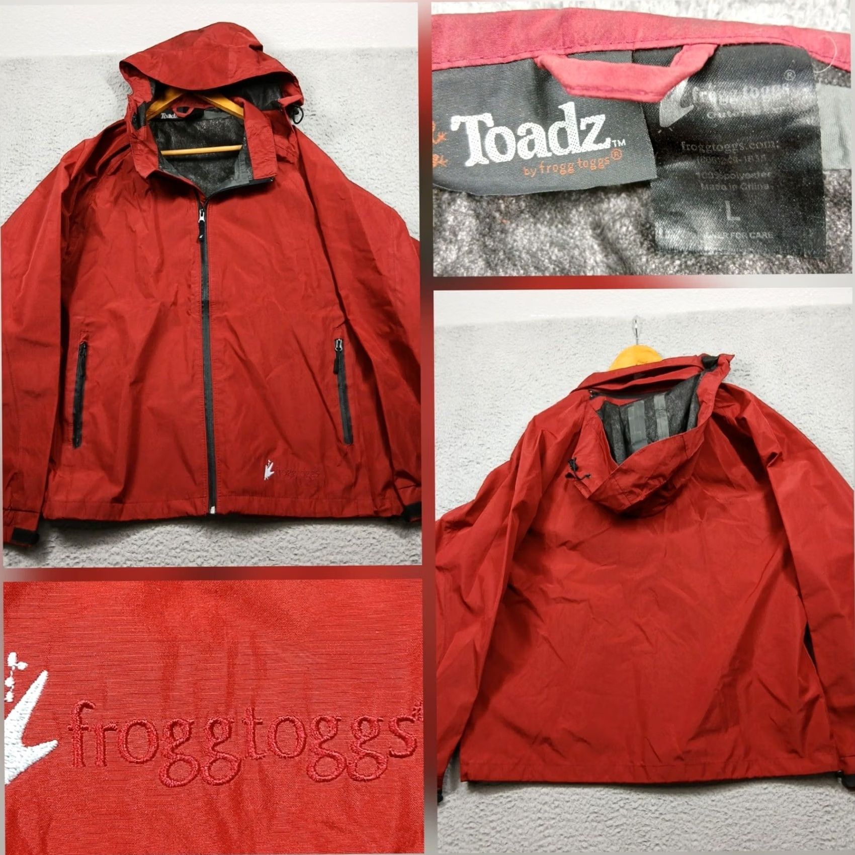 Vintage Frogg Toggs Toadz Rain Jacket Hooded Full Zip Mens Red L Waterproof Lightweight Size US L / EU 52-54 / 3 - 2 Thumbnail
