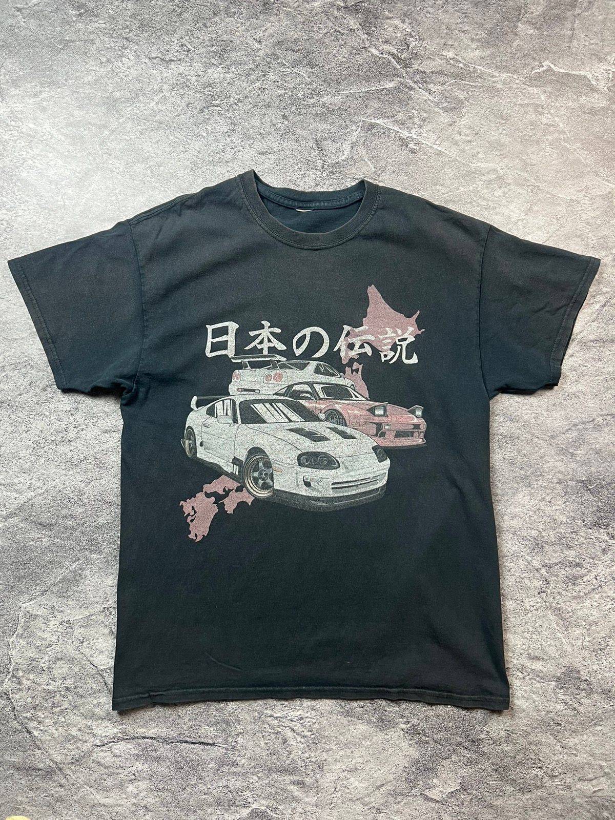 Pre-owned Racing Y2k Nissan Toyota Mazda Jdm  Tuner Japan Faded Tee In Washed Black