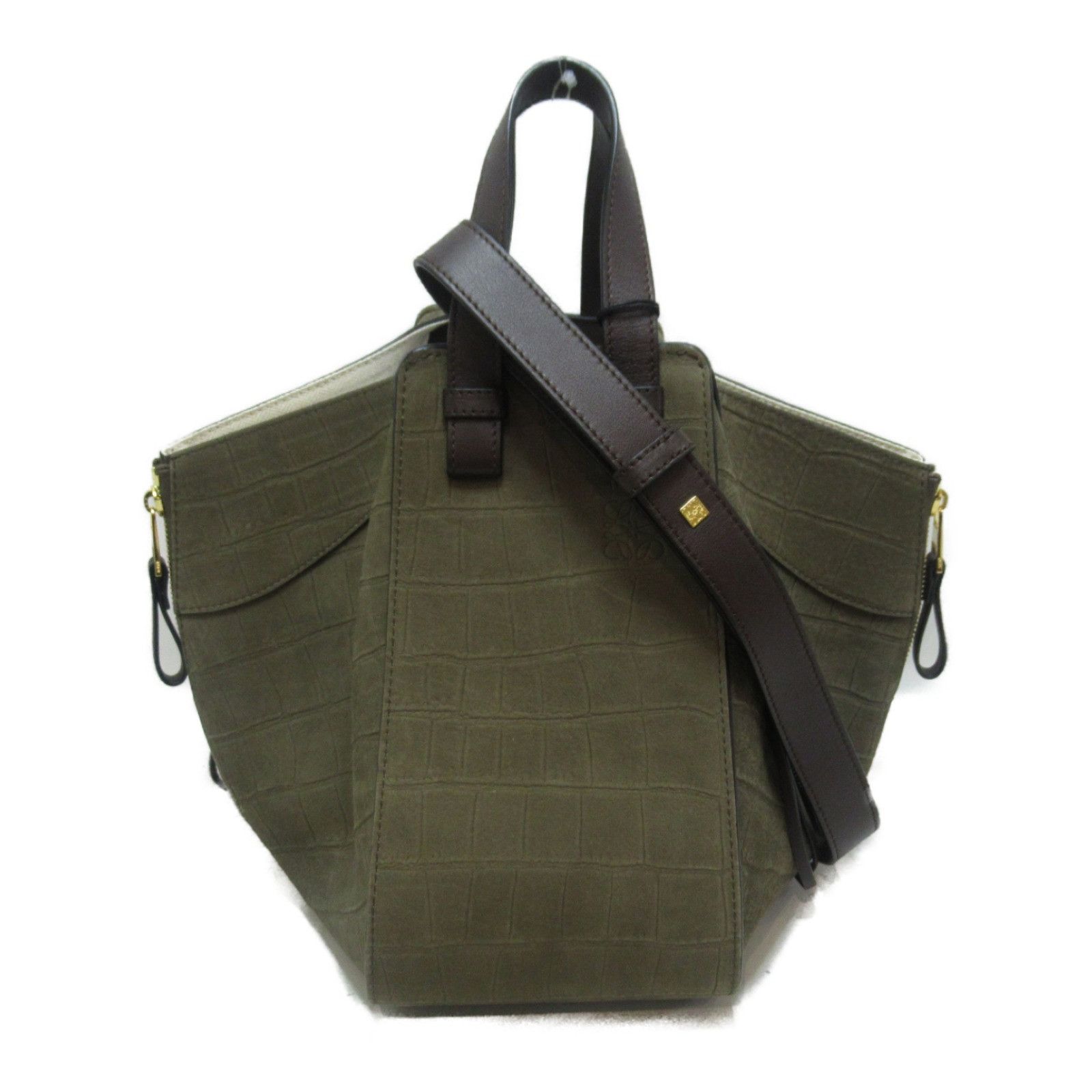 image of Loewe Hammock Bag Shoulder Bag Leather Khaki in Black, Women's