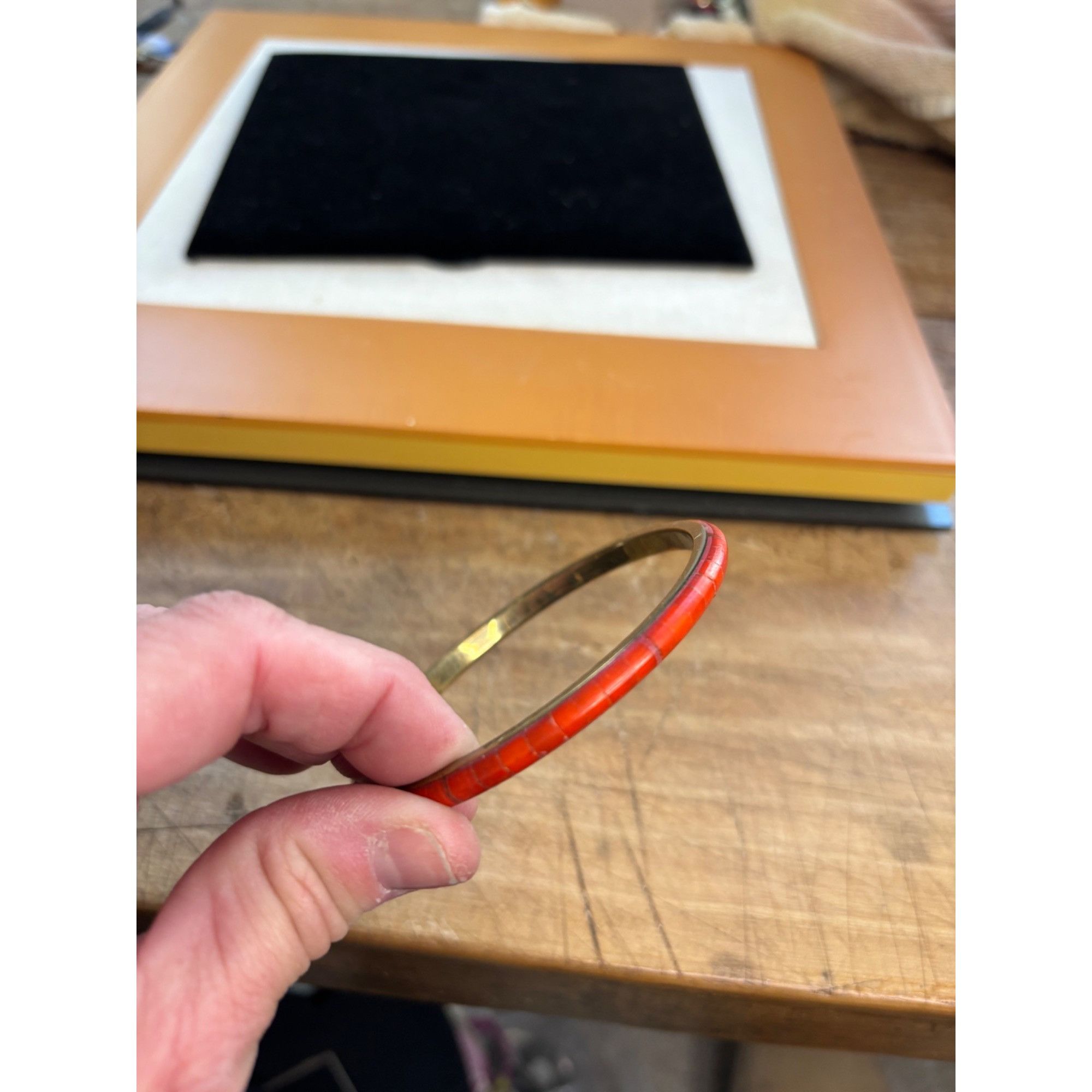 Vintage Vintage Brass & Red Enamel Bangle Bracelet Size ONE SIZE - 5 Thumbnail