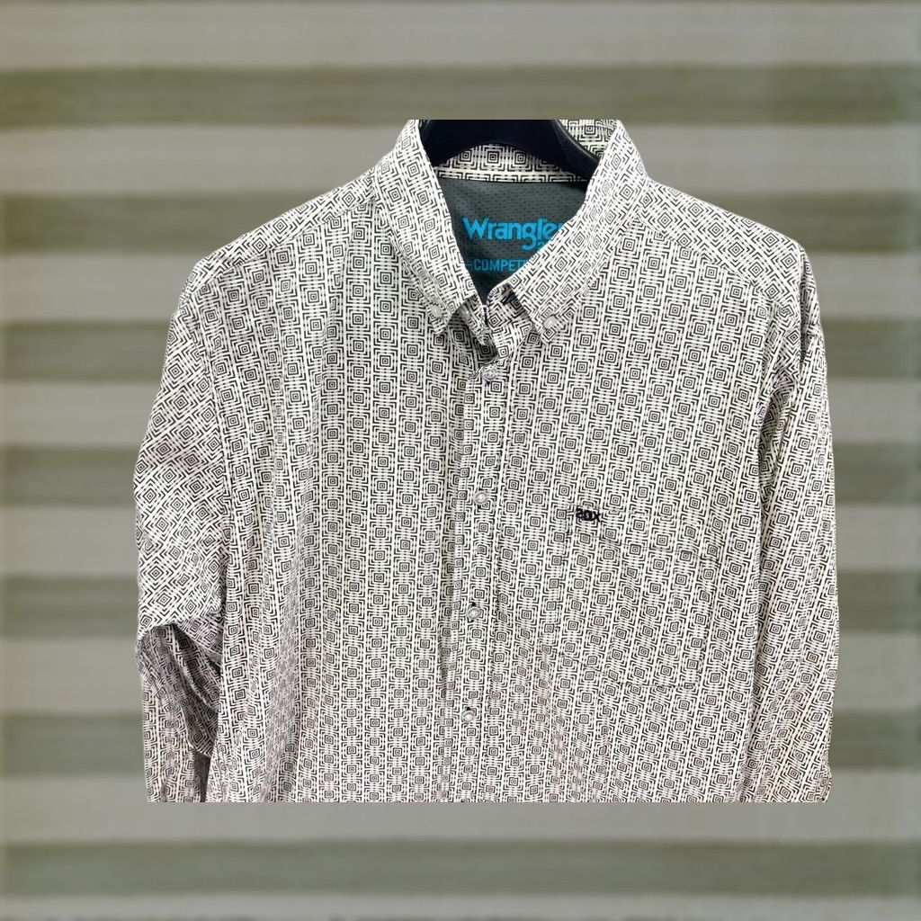 Wrangler VINTAGE? No. Wrangler 20X Competition Button Down Shirt Mens XL White Geometric Print Size US XL / EU 56 / 4 - 1 Thumbnail