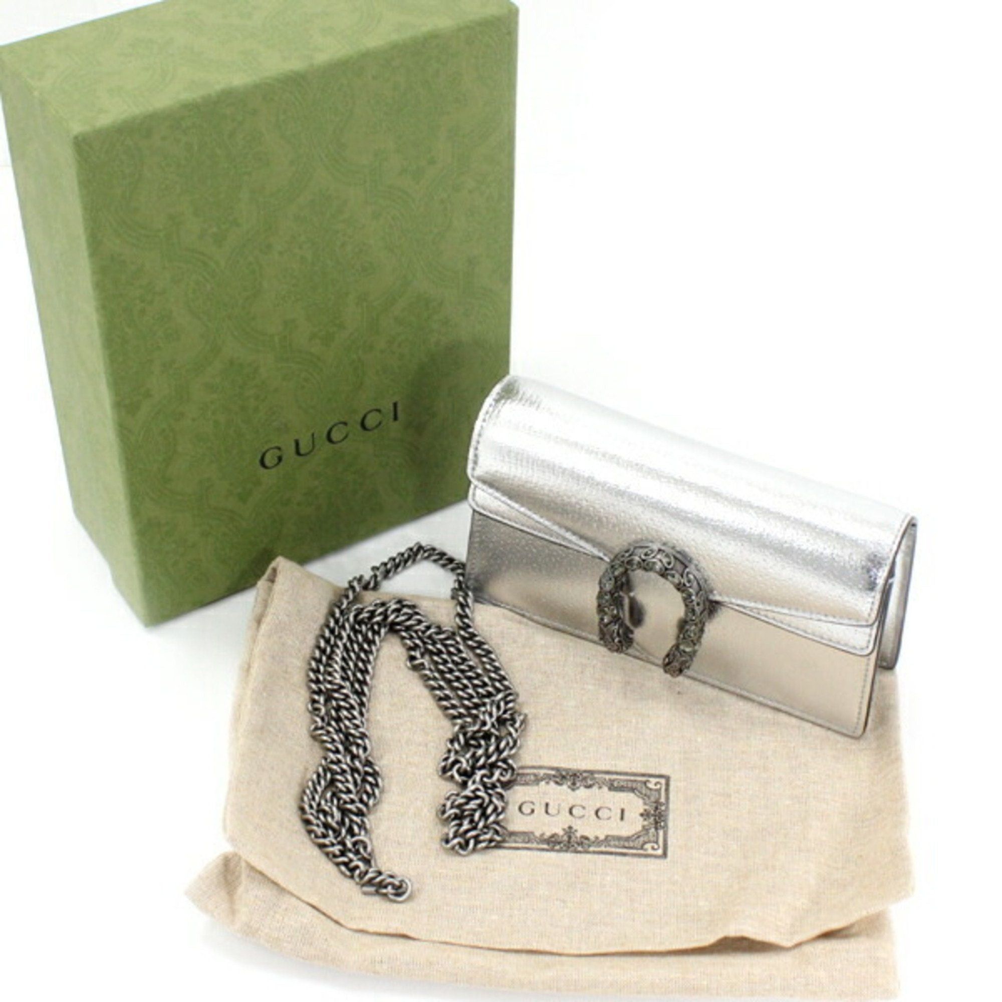 image of Gucci Chain Shoulder Bag Super Duonissos Silver Leather 476432 Ladies Included T3883-R, Women's